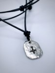 Men's Compass Necklace / Solid Sterling Silver / Rustic Oval Bullion Shape / Adjustable Leather Cord