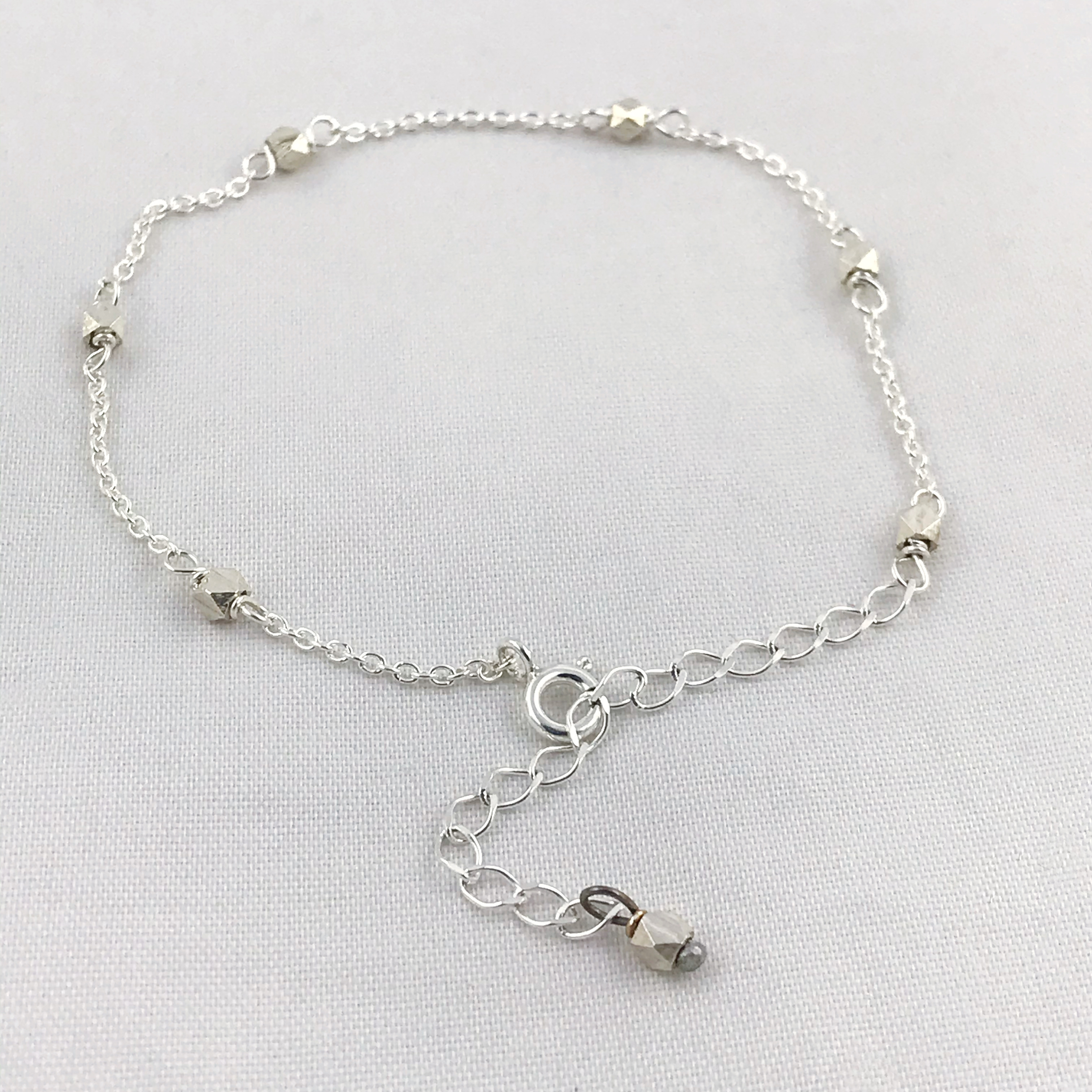 Sparkly Nugget Trail Bracelet / Fine Silver Nuggets / Sterling Silver Chain / Adjustable Size - Image 2