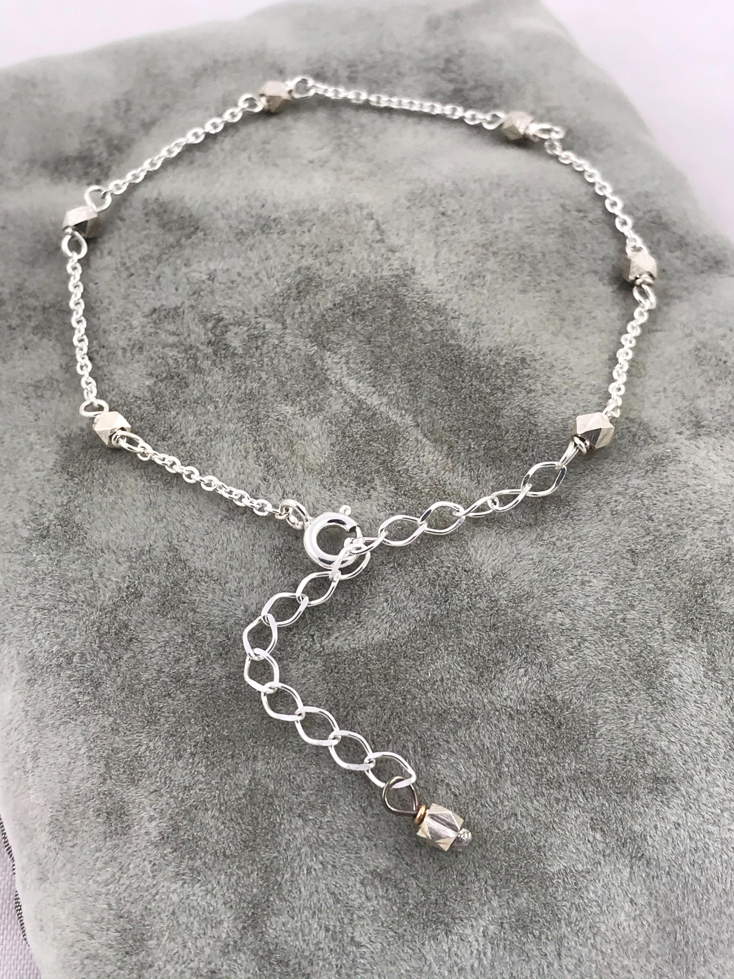 Sparkly Nugget Trail Bracelet / Fine Silver Nuggets / Sterling Silver Chain / Adjustable Size - Image 6