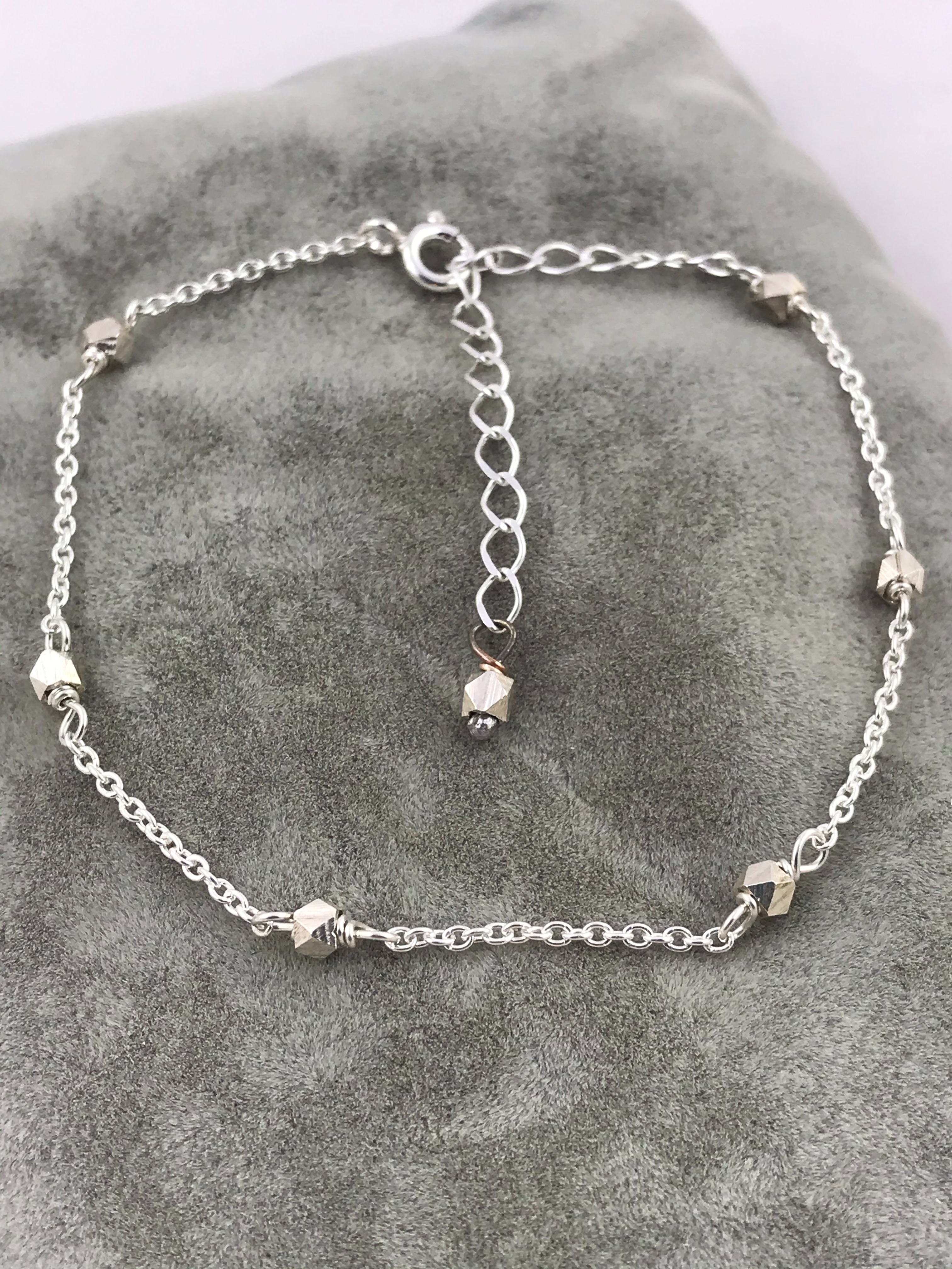 Sparkly Nugget Trail Bracelet / Fine Silver Nuggets / Sterling Silver Chain / Adjustable Size - Image 7