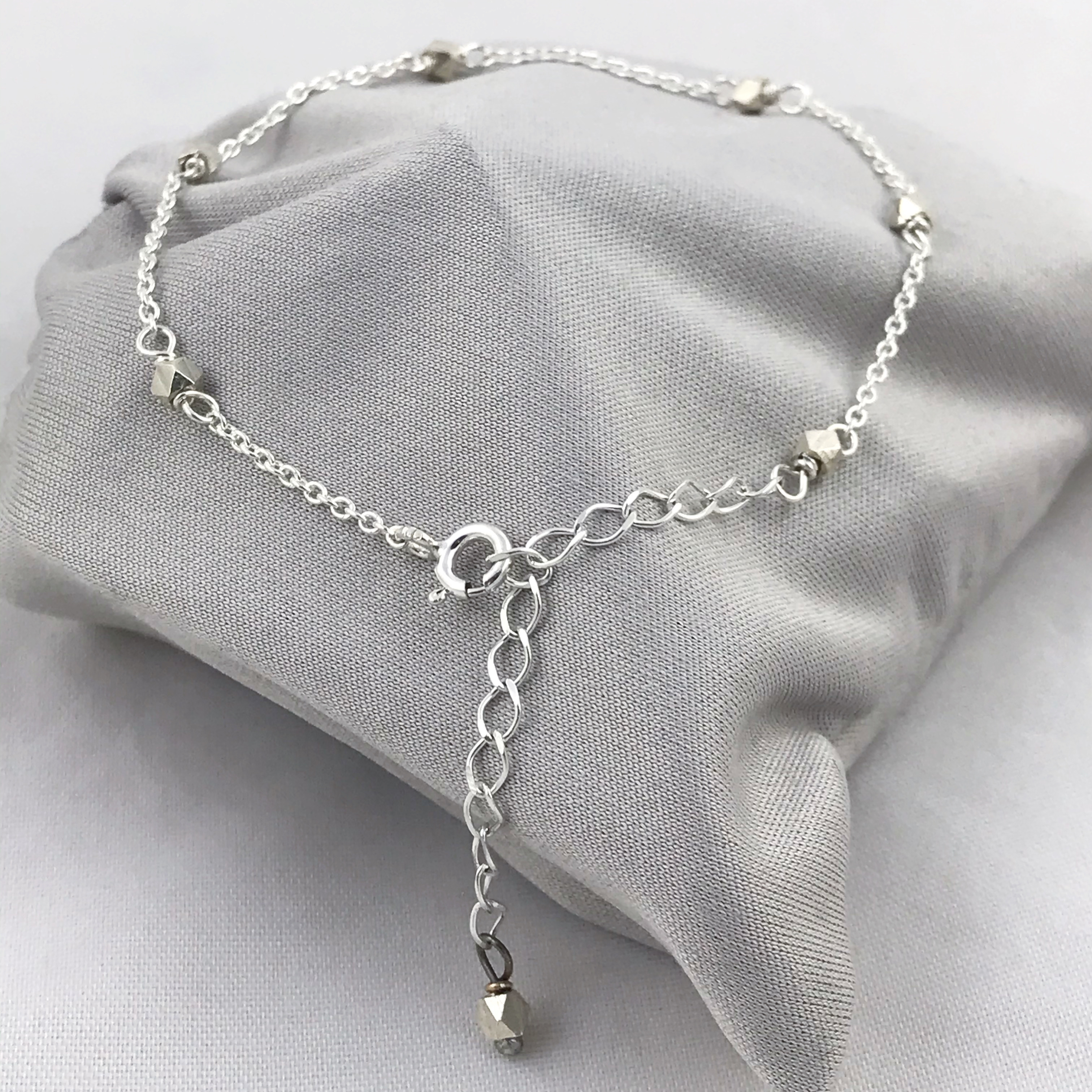 Sparkly Nugget Trail Bracelet / Fine Silver Nuggets / Sterling Silver Chain  / Adjustable Size