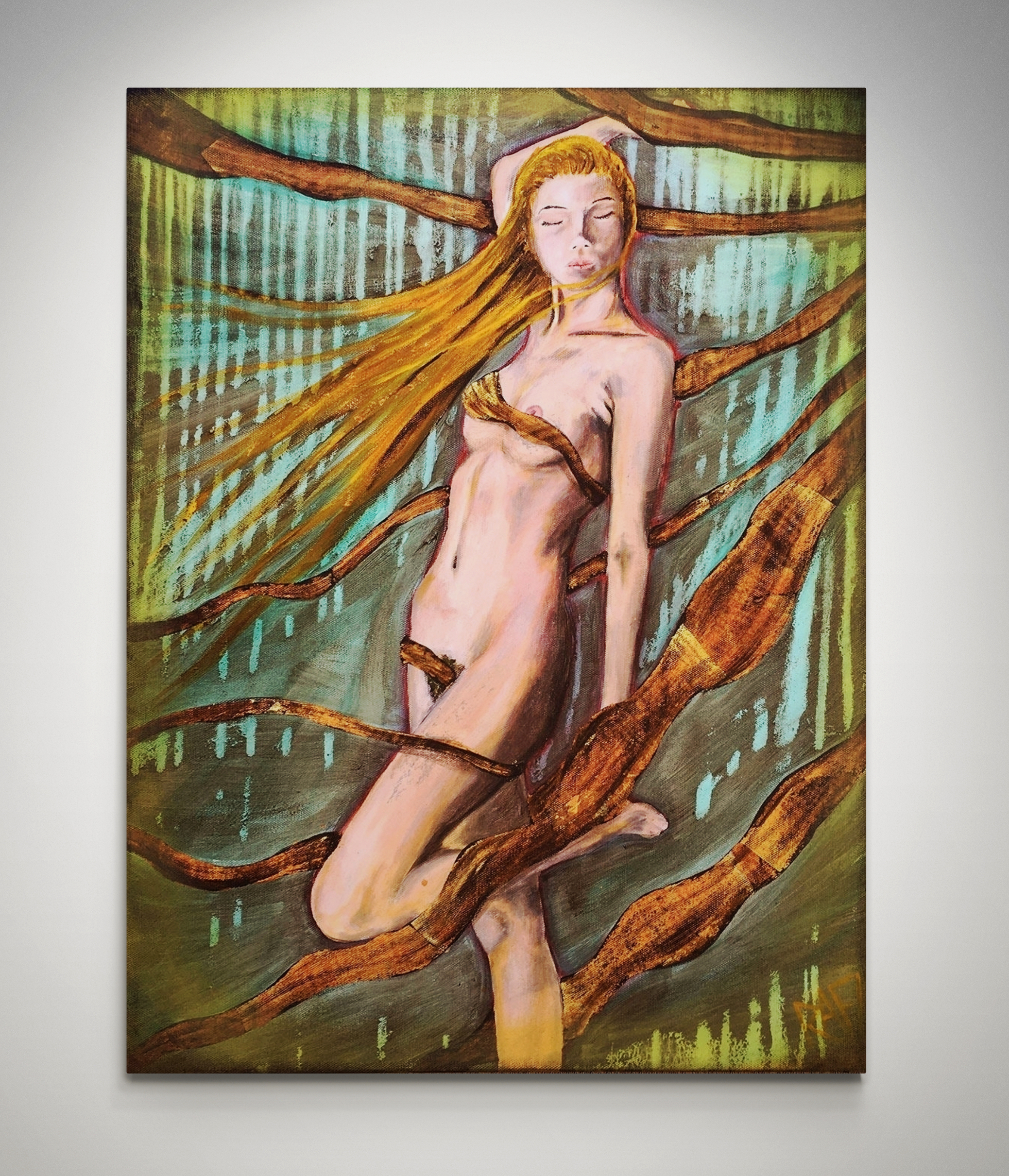 Wrapped In Gold Original Painting By Artist Rafi Perez Mixed Medium And Gold Leaf On Canvas 18×24