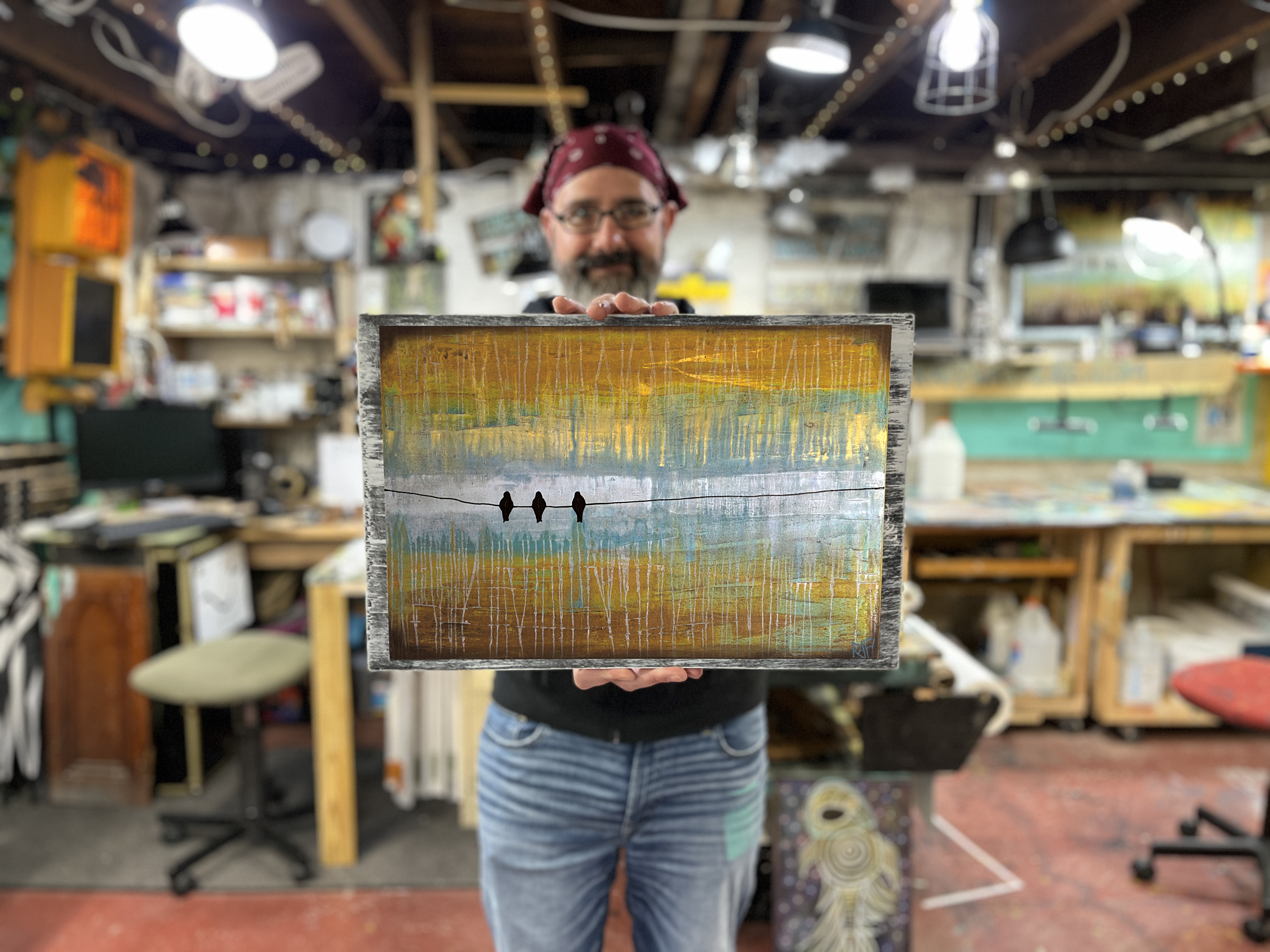(3 Little Birds) Three Little Birds Signed Print On Giclee Velvet Watercolor Paper Or Artist Enhanced Print On Wood By Artist Rafi Perez - Image 5