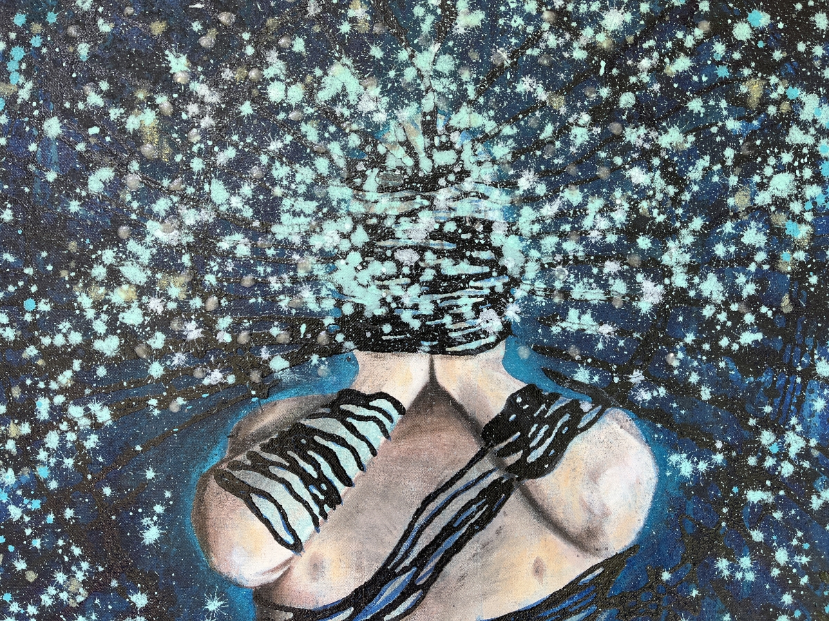 Connected To The Universe Wall Art By Artist Rafi Perez Mixed Medium On Unstretched Canvas 58x34 - Image 4