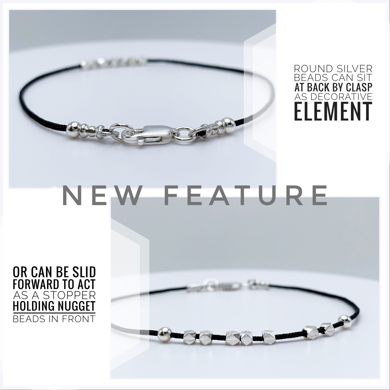 Fine Silver Nugget Bracelet / Fidget Bracelet / Black Nylon Cord / Custom Number Of Nuggets / Custom Sized - Image 6