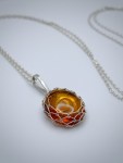 Amber Pendant Necklace / Solid Sterling Silver / Genuine Amber / Oval Cut / Contemporary Victorian