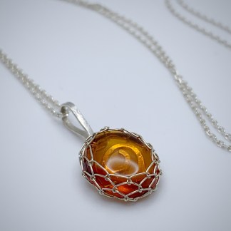 Amber Pendant Necklace / Solid Sterling Silver / Genuine Amber / Oval Cut / Contemporary Victorian
