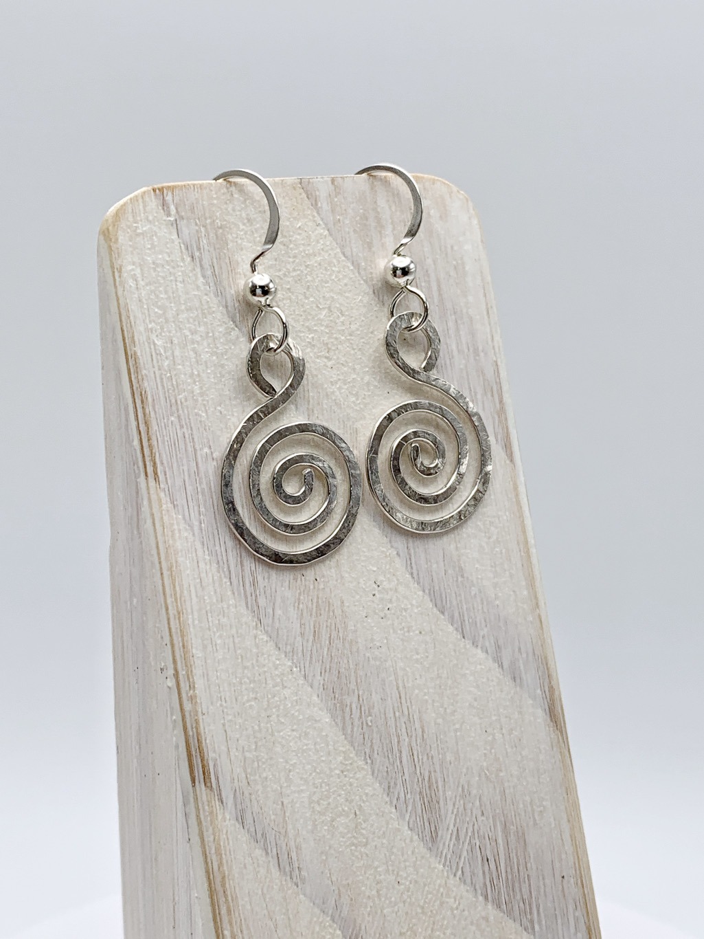 Spiral Earrings / Solid Sterling Silver / Koru Spiral / Hammer Forged / Subtle Hammered Texture - Image 2
