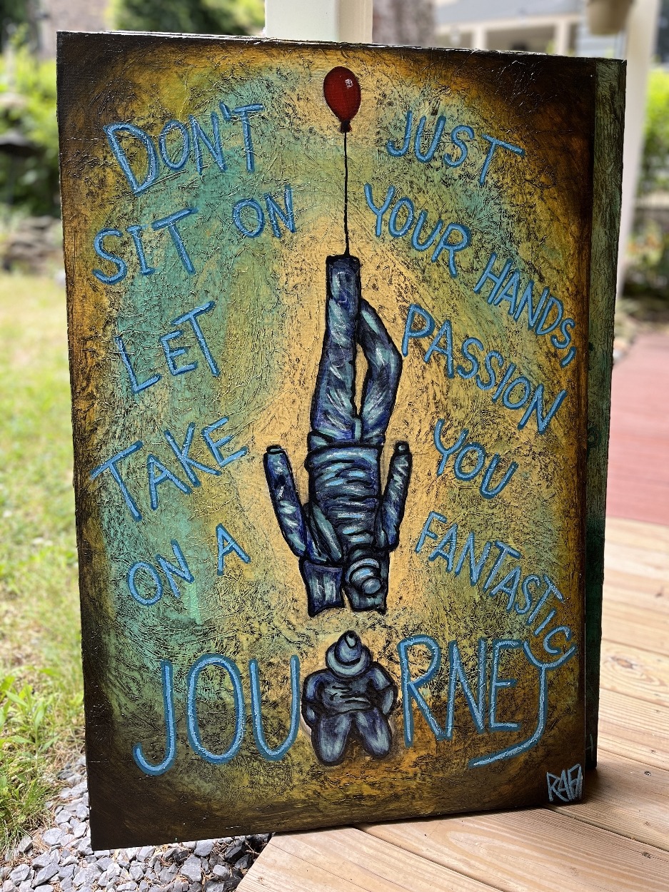Don't Sit On Your Hands Art By Artist Rafi Perez Mixed Medium On Canvas 24x36 - Image 2