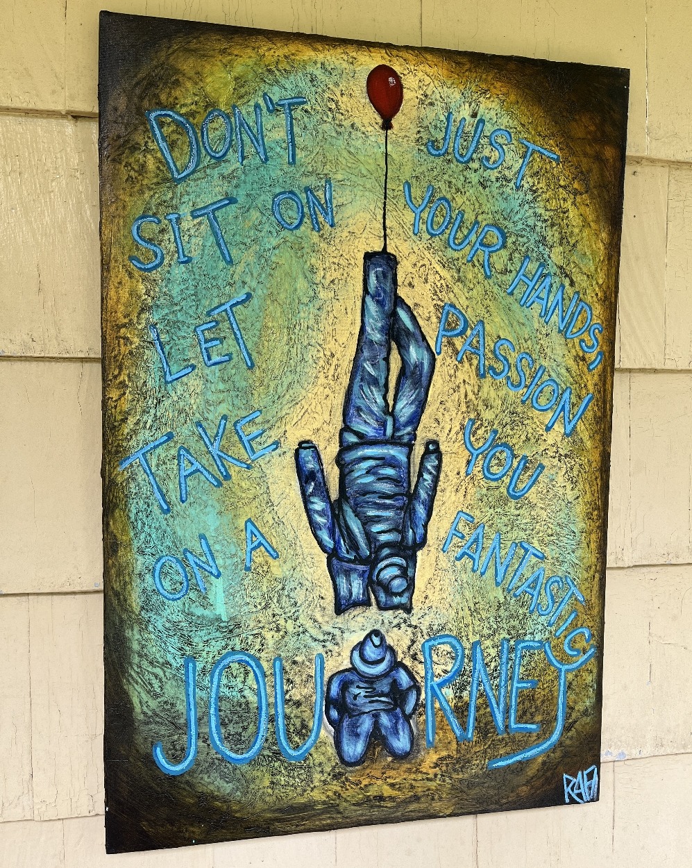 Don't Sit On Your Hands Art By Artist Rafi Perez Mixed Medium On Canvas 24x36 - Image 7