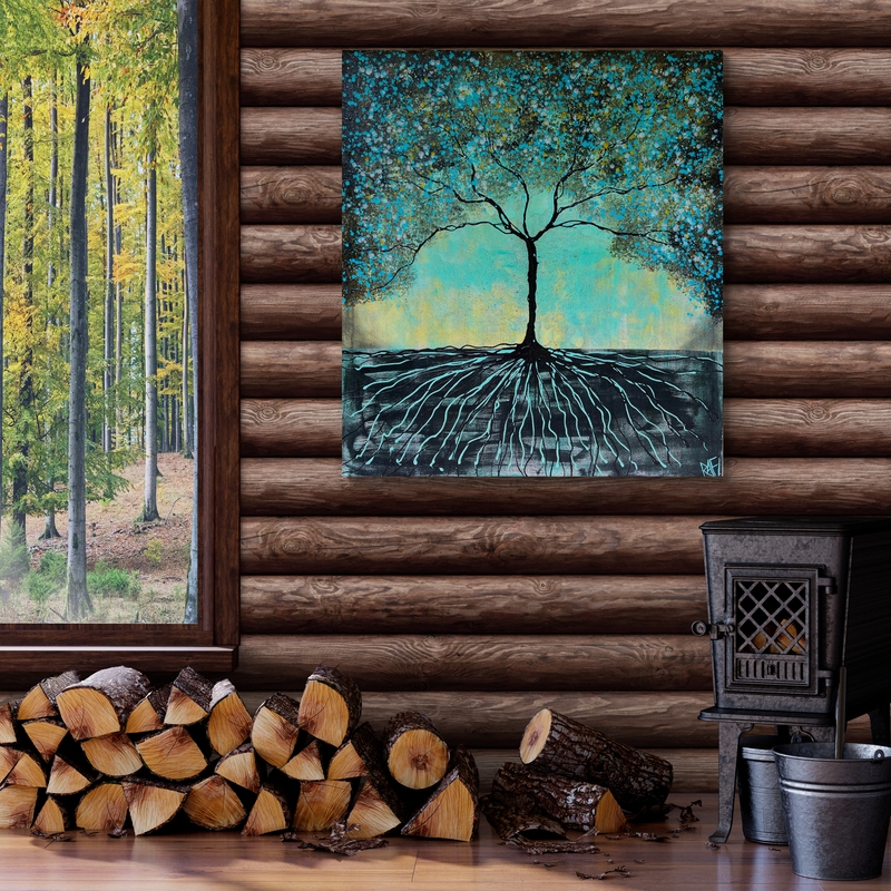 Tree Of Life Textured Original Painting By Artist Rafi Perez On Unstretched Canvas 47x42 - Image 9