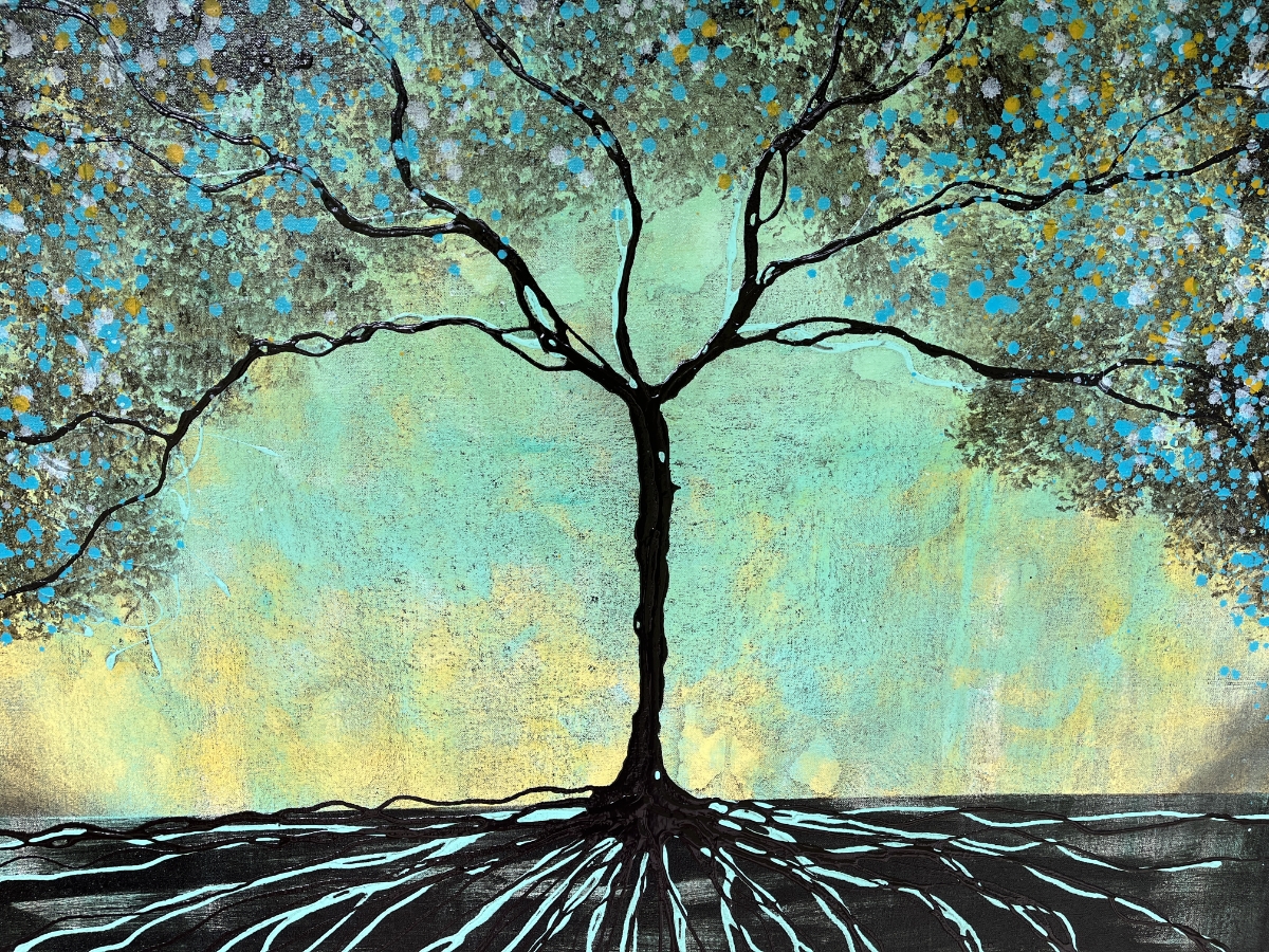 Tree Of Life Textured Original Painting By Artist Rafi Perez On Unstretched Canvas 47x42 - Image 3