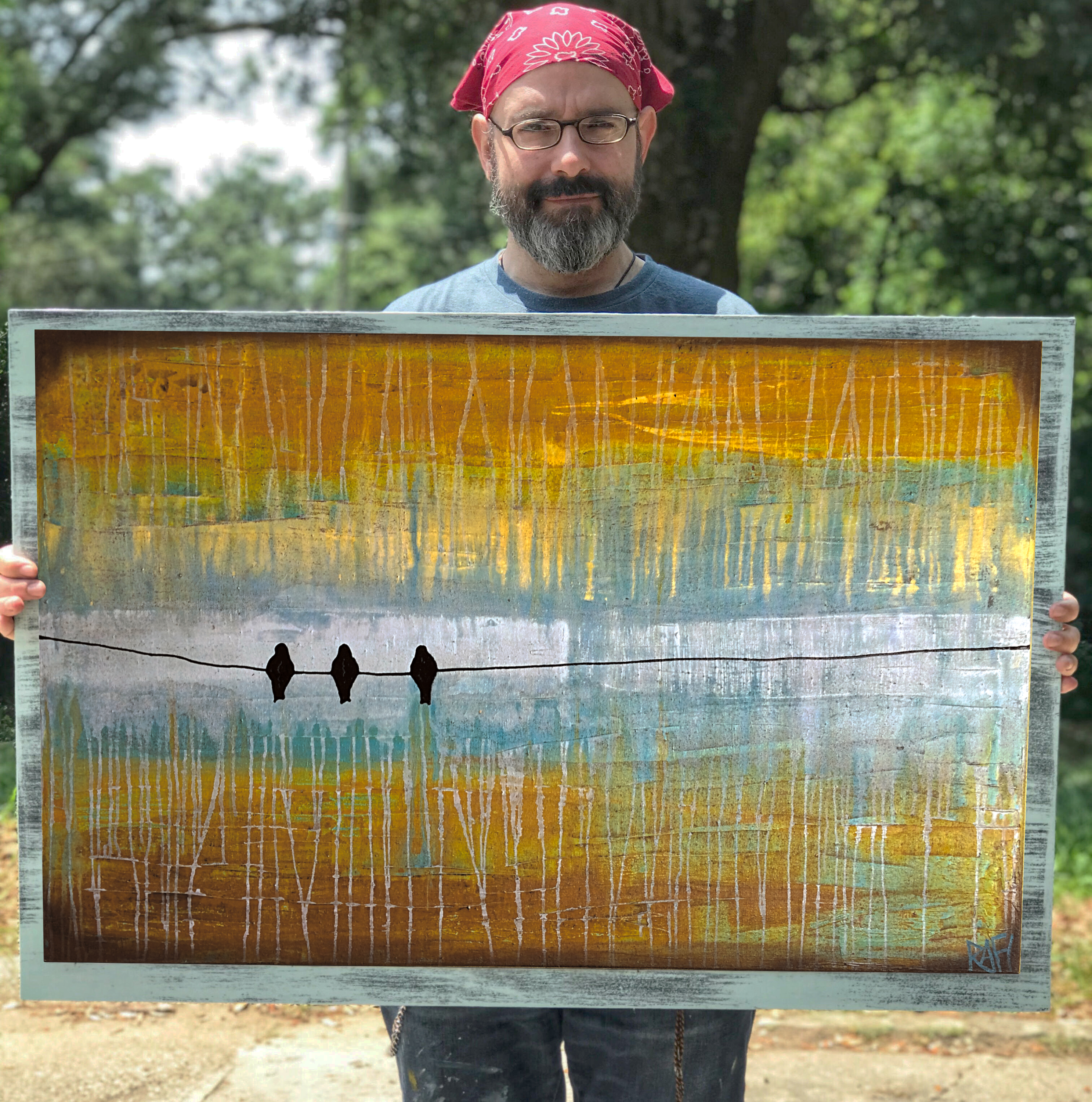 (3 Little Birds) Three Little Birds Signed Print On Giclee Velvet Watercolor Paper Or Artist Enhanced Print On Wood By Artist Rafi Perez - Image 8