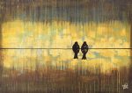 Birds On The Wire - Original Painting By Artist Rafi Perez Mixed Medium On Unstretched Canvas 31x42