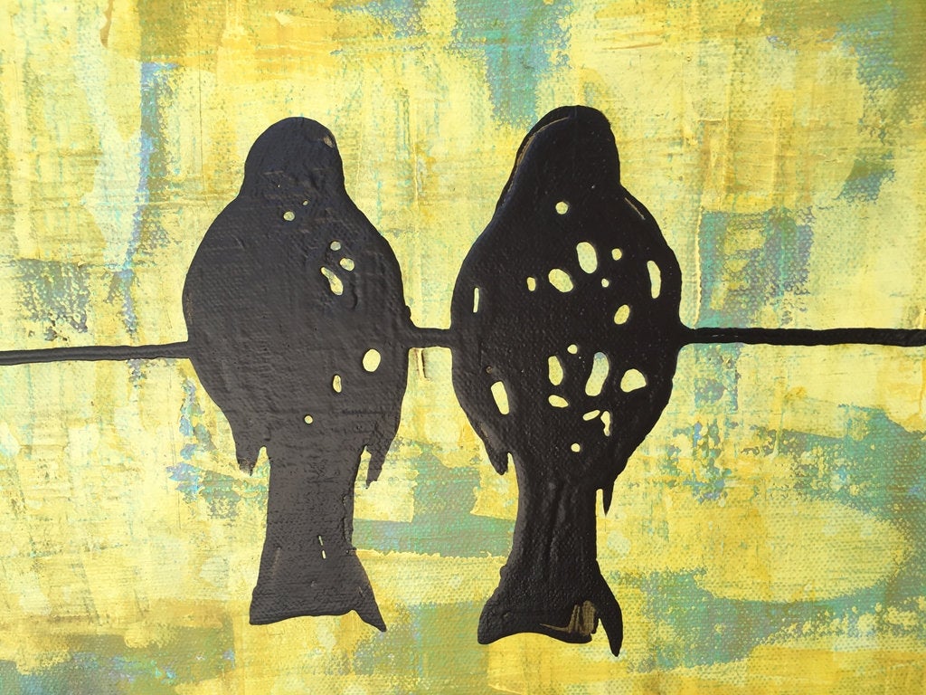 Birds On The Wire - Original Painting By Artist Rafi Perez Mixed Medium On Unstretched Canvas 31x42 - Image 4