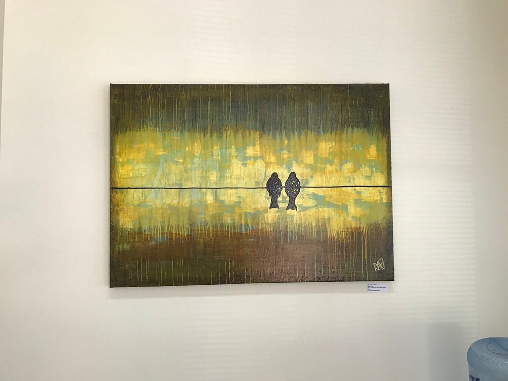 Birds On The Wire - Original Painting By Artist Rafi Perez Mixed Medium On Unstretched Canvas 31x42 - Image 7