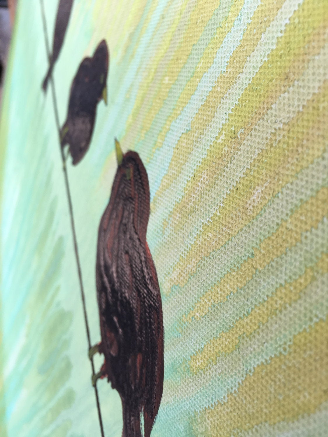 3 Little Birds Large By Artist Rafi Perez Original Art Mixed Medium On Canvas 30x30 - Image 2