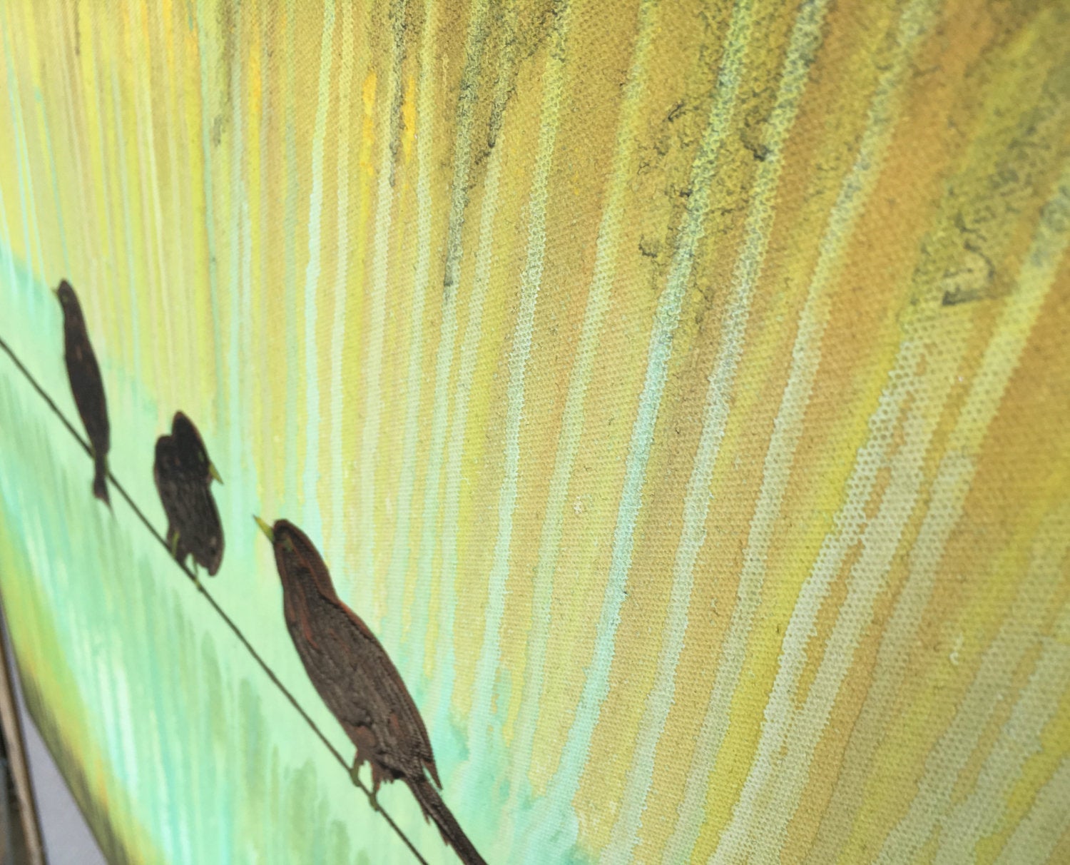 3 Little Birds Large By Artist Rafi Perez Original Art Mixed Medium On Canvas 30x30 - Image 3