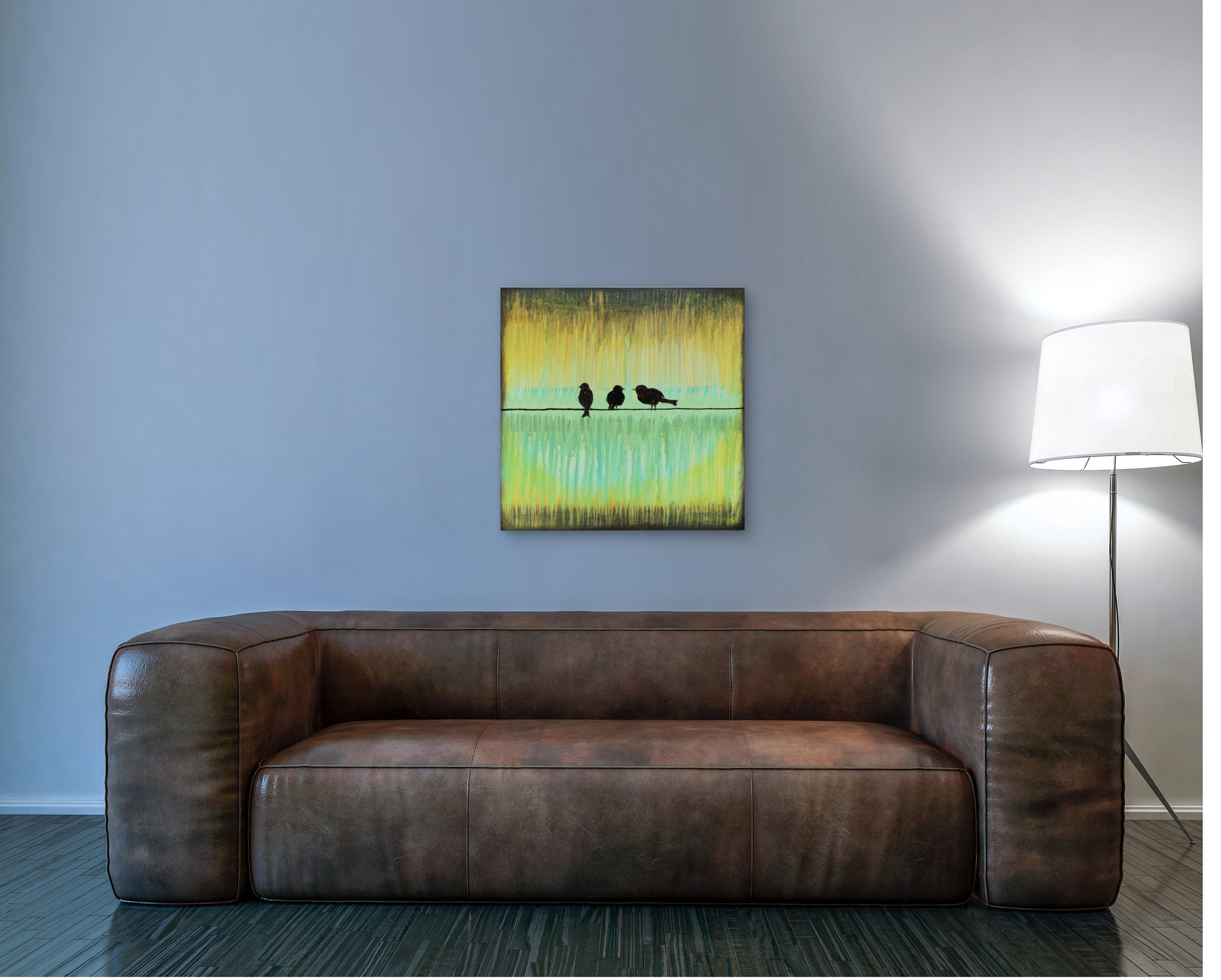 3 Little Birds Large By Artist Rafi Perez Original Art Mixed Medium On Canvas 30x30 - Image 5