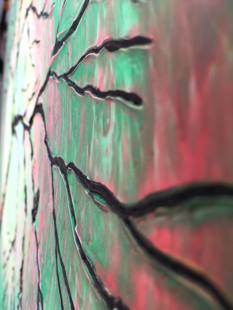 Glow Tree Bird - Glow In The Dark - Textured Original Painting By Rafi Perez Mixed Medium on Canvas 30X30 - Image 7
