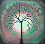 Glow Tree Bird - Glow In The Dark - Textured Original Painting By Rafi Perez Mixed Medium on Canvas 30X30