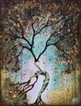 Original Painting Woman Summer Tree Wall Art by artist Rafi Perez Mixed Medium on Canvas 18X24