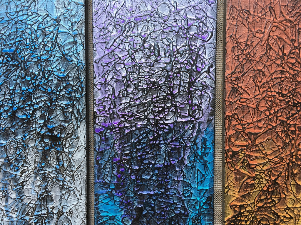 Chaos In Harmony Triptych Original Painting By Artist Rafi Perez Mixed Medium On Canvas 30x20 - Image 6