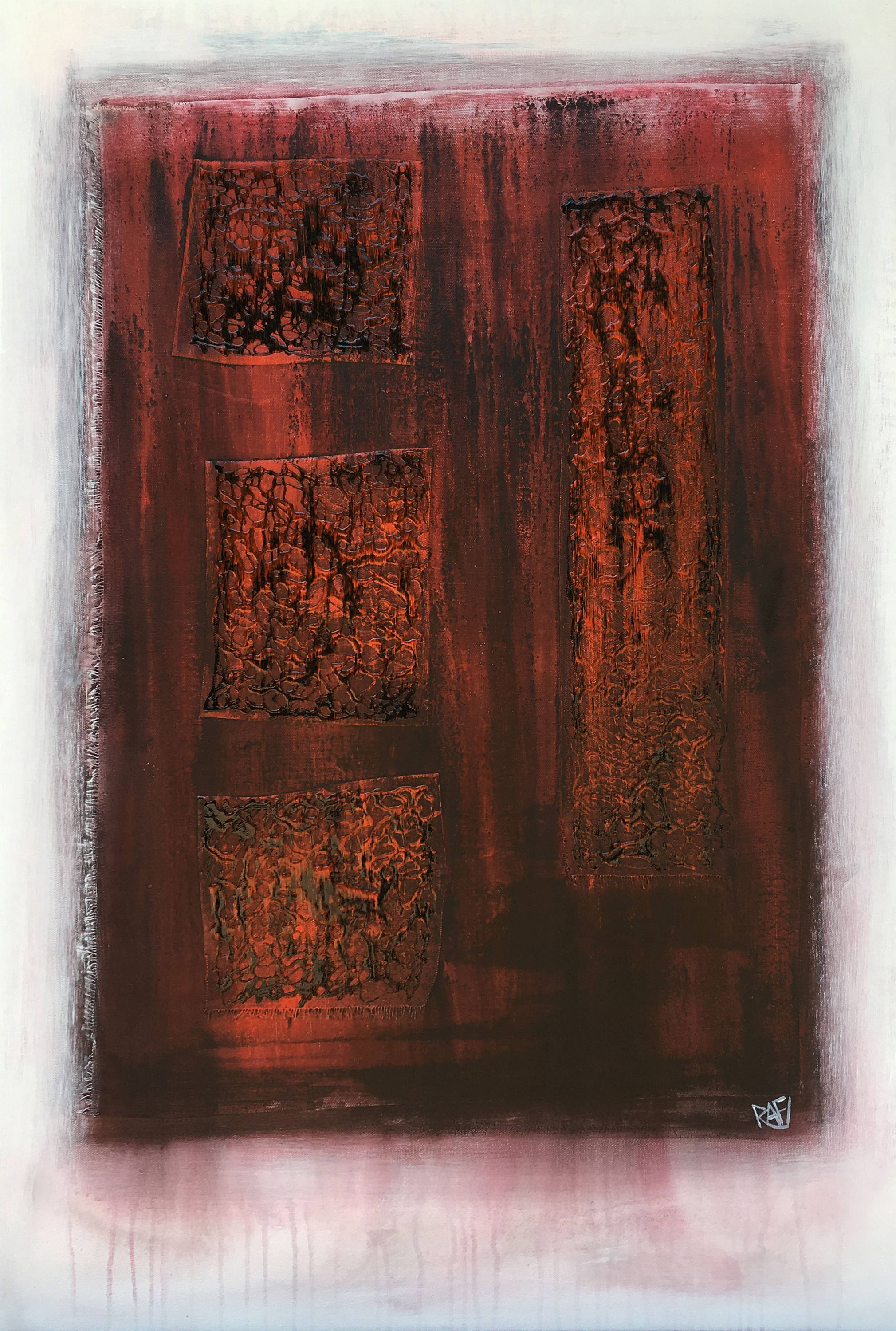 Molten Passion Patchwork Original Painting By Artist Rafi Perez Mixed Medium On Canvas 24x36 - Image 2
