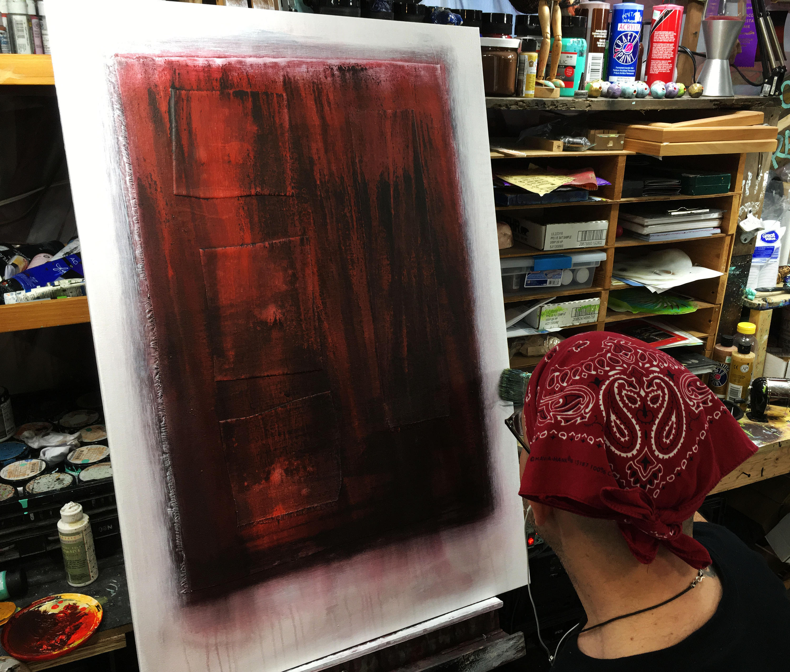 Molten Passion Patchwork Original Painting By Artist Rafi Perez Mixed Medium On Canvas 24x36 - Image 6