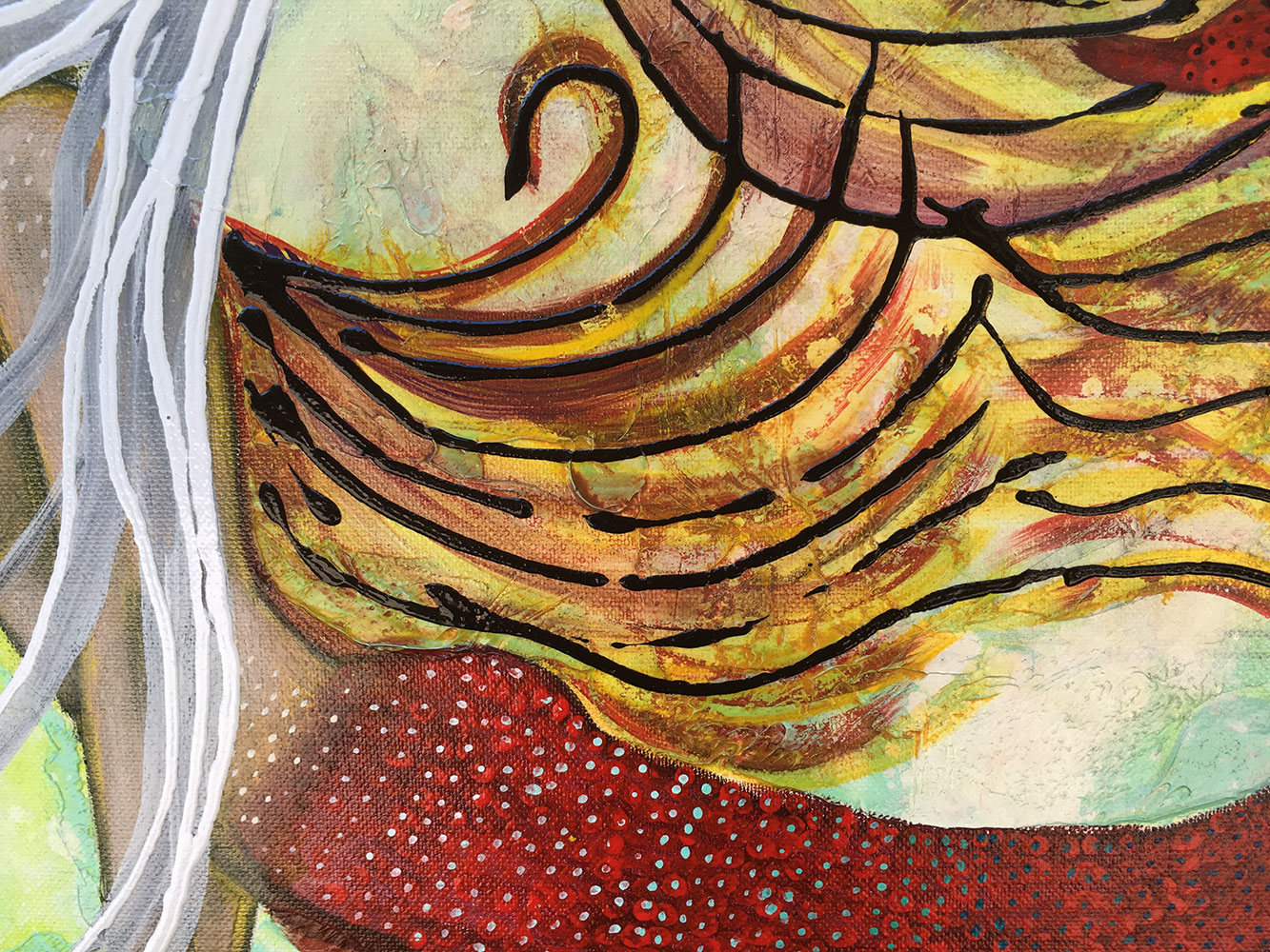Abstract Mermaid Original Painting By Artist Rafi Perez Mixed Medium on Canvas 18X24 - Image 4