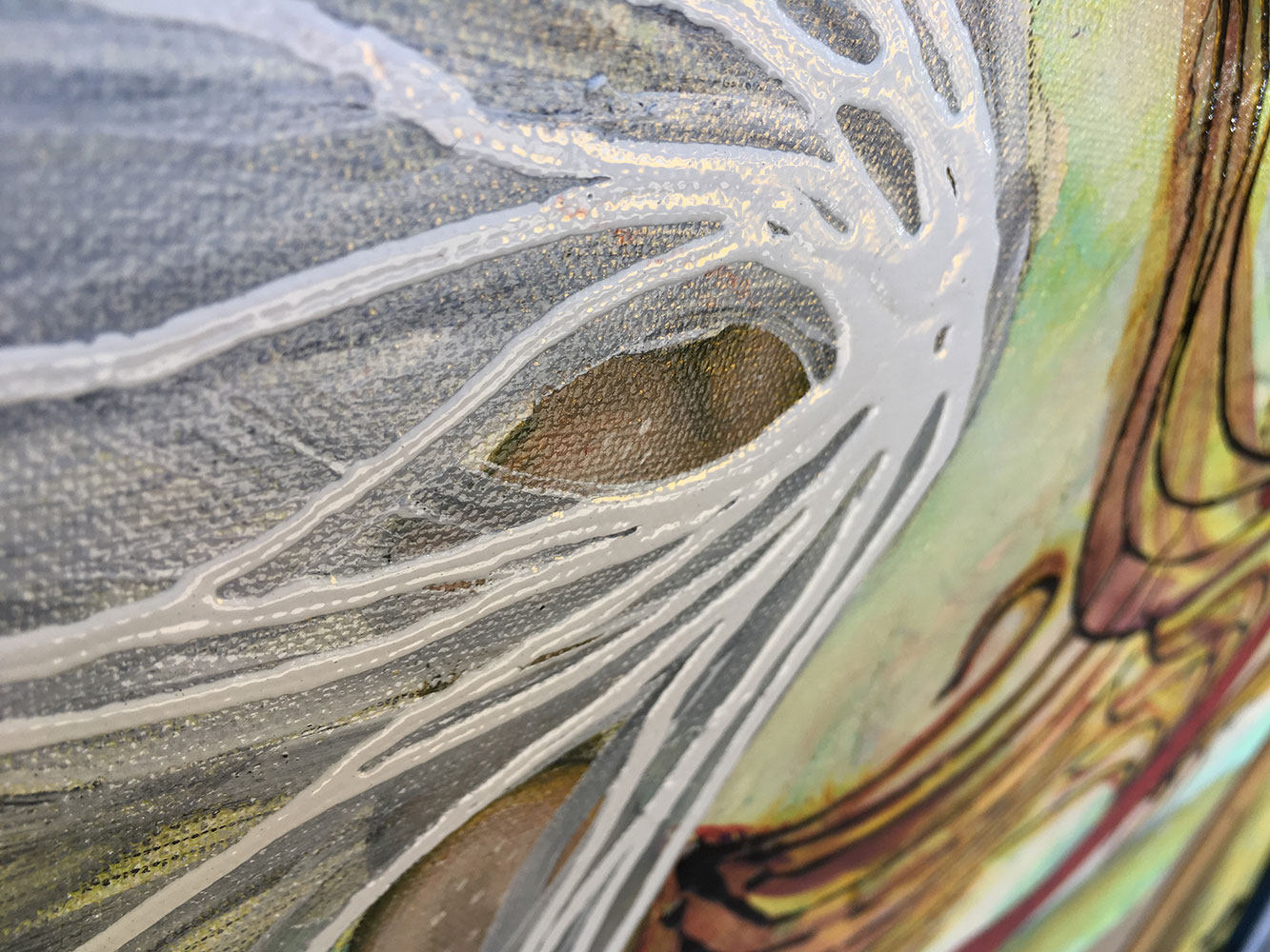 Abstract Mermaid Original Painting By Artist Rafi Perez Mixed Medium on Canvas 18X24 - Image 5