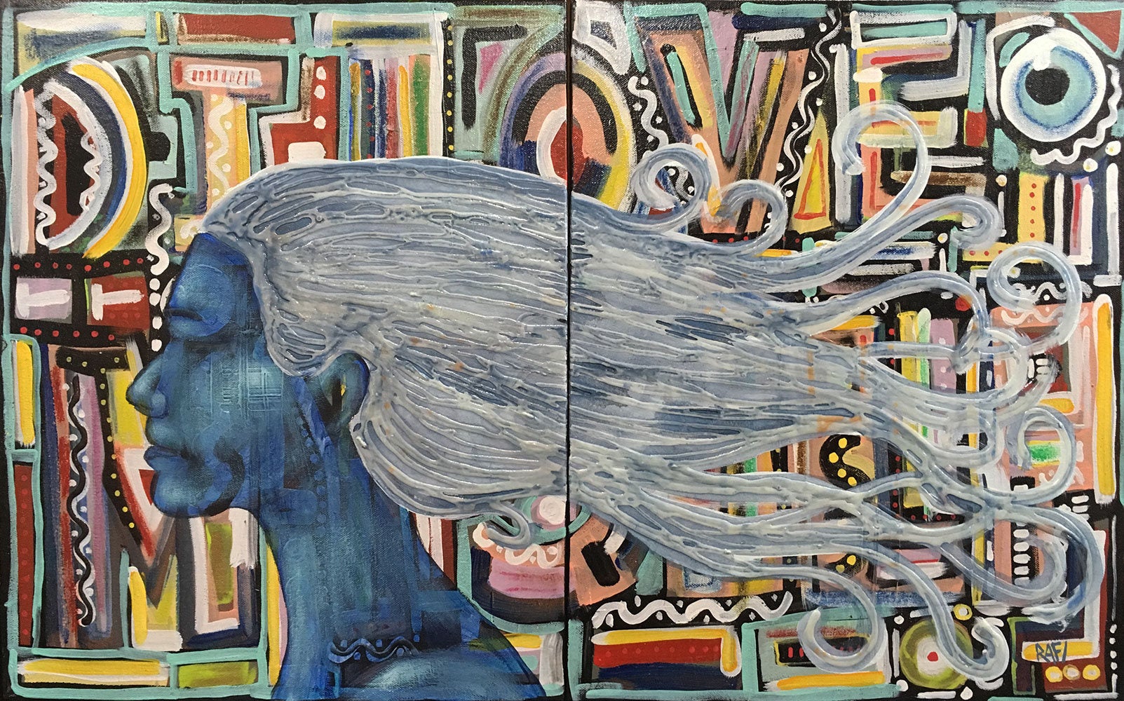 Abstract Mind Original Painting Wall Art by artist Rafi Perez Diptych on Canvas 20X32