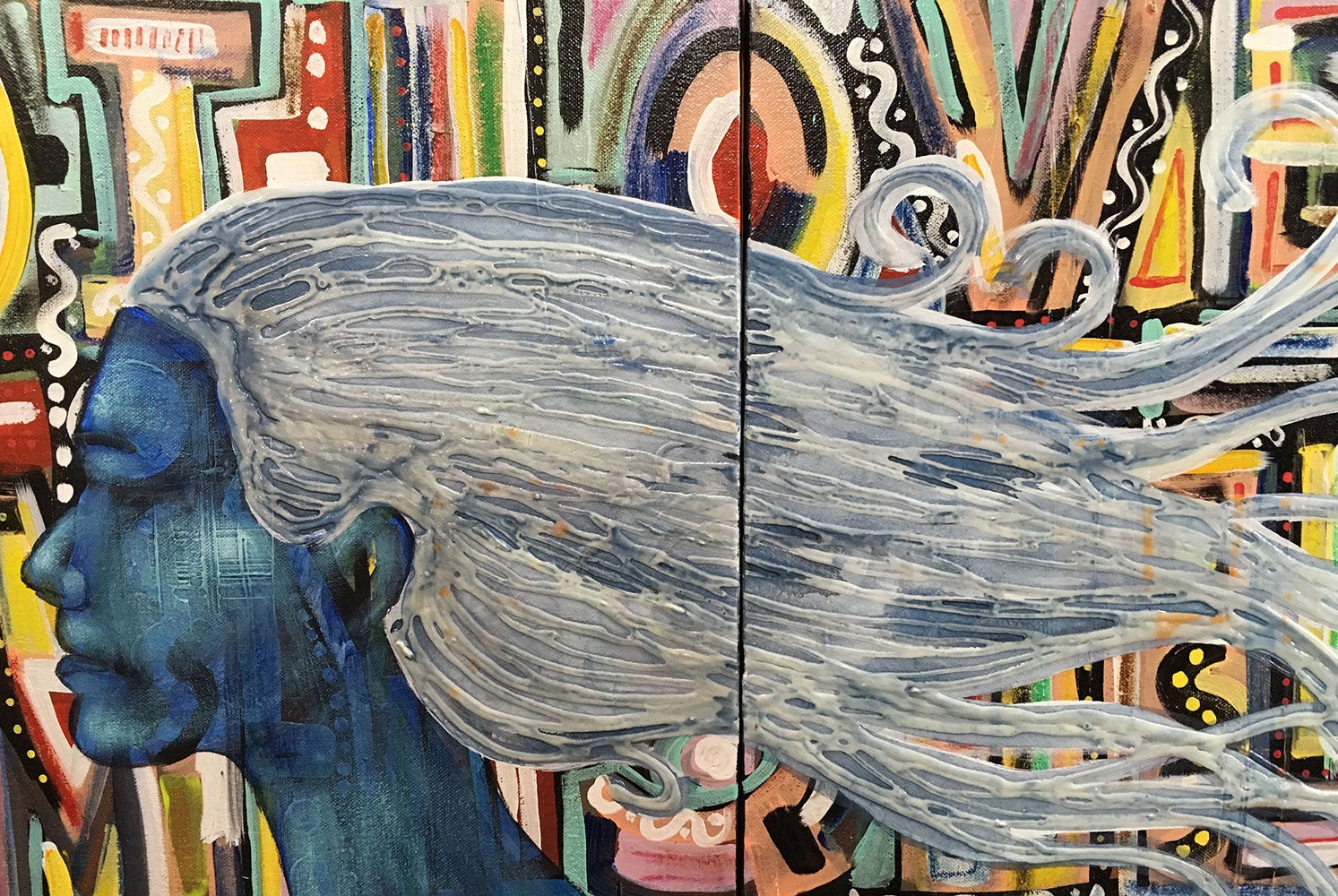 Abstract Mind Original Painting Wall Art by artist Rafi Perez Diptych on Canvas 20X32 - Image 3