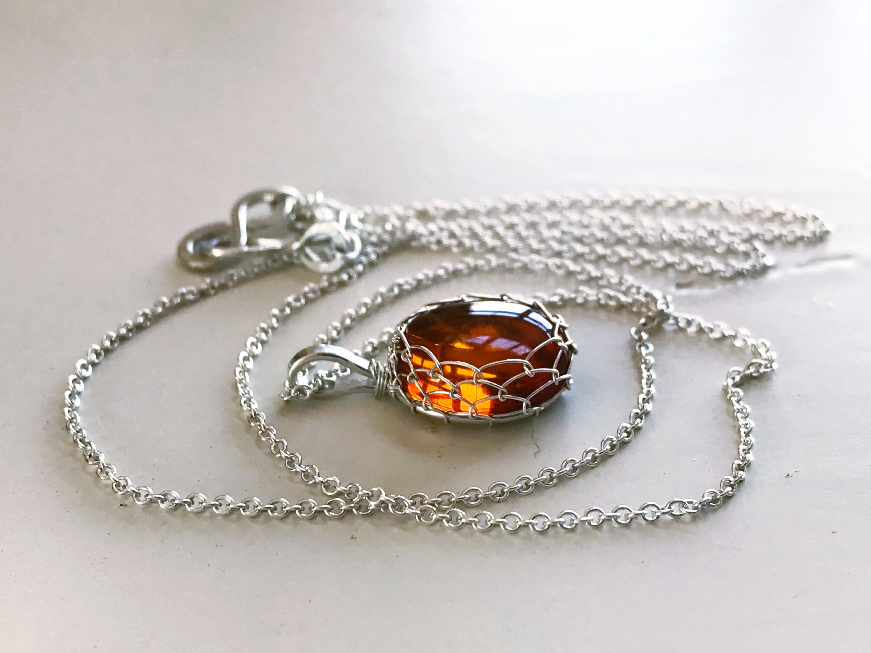 Embers Chain and Dichroic Pendant Necklace Shimmering in Ambers and Oranges