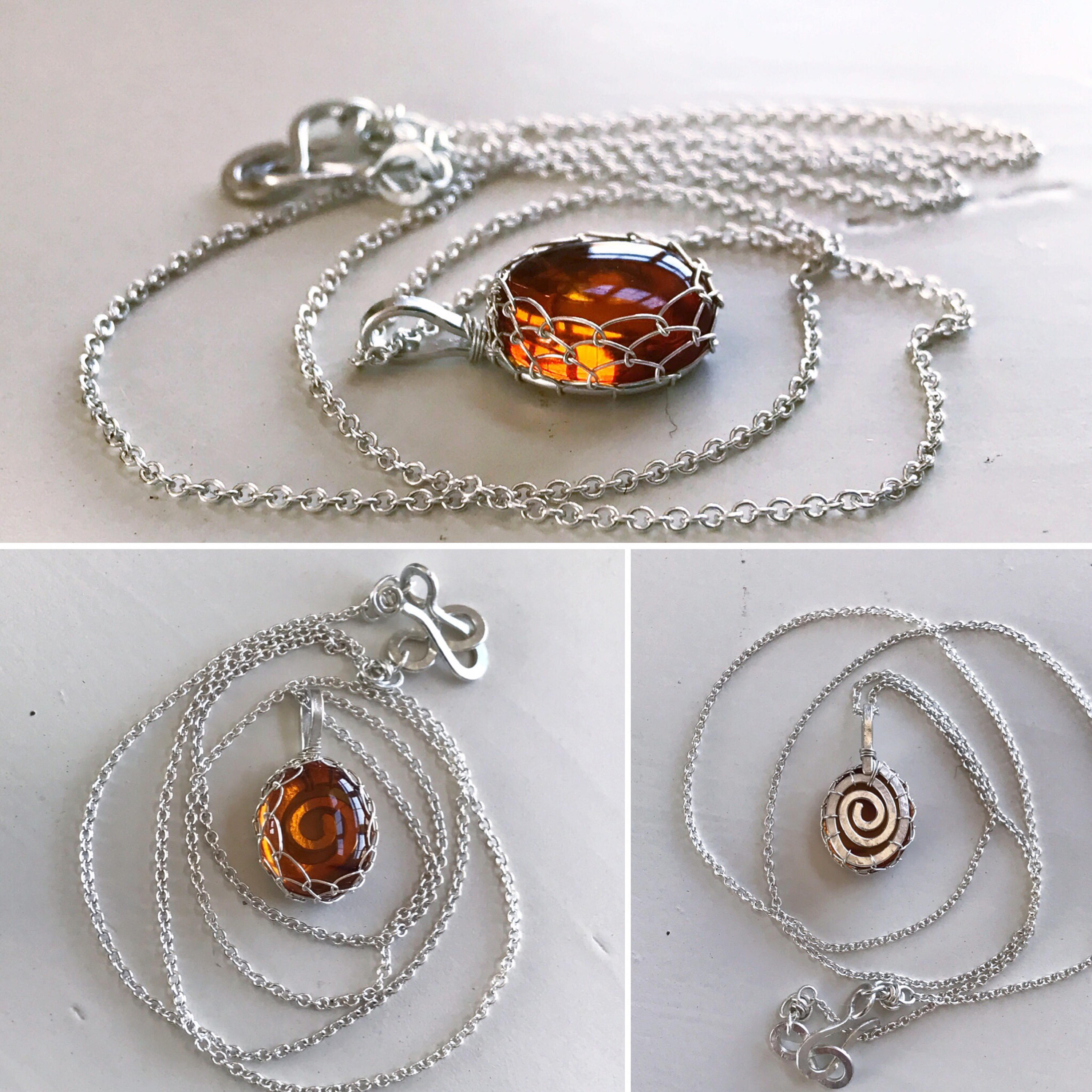 Amber Pendant Necklace / Solid Sterling Silver / Genuine Amber / Oval Cut / Contemporary Victorian - Image 5