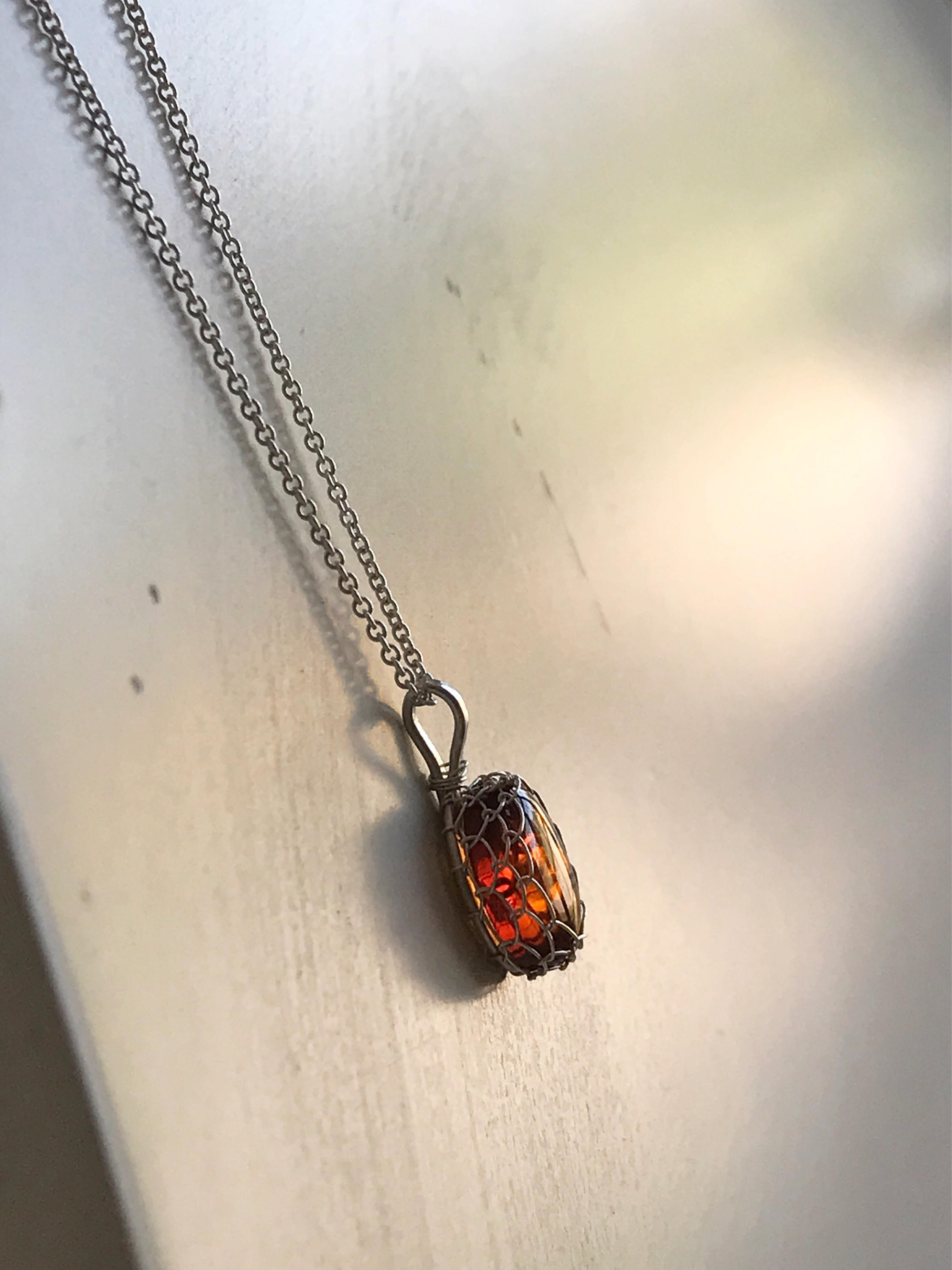 Amber Pendant Necklace / Solid Sterling Silver / Genuine Amber / Oval Cut / Contemporary Victorian - Image 6
