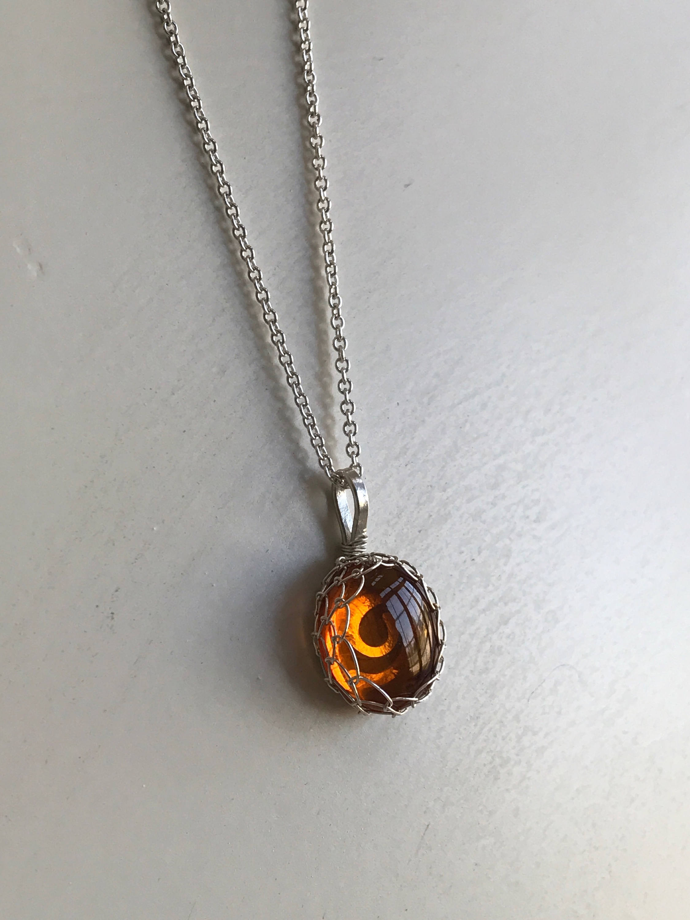 Amber Pendant Necklace / Solid Sterling Silver / Genuine Amber / Oval Cut / Contemporary Victorian - Image 7
