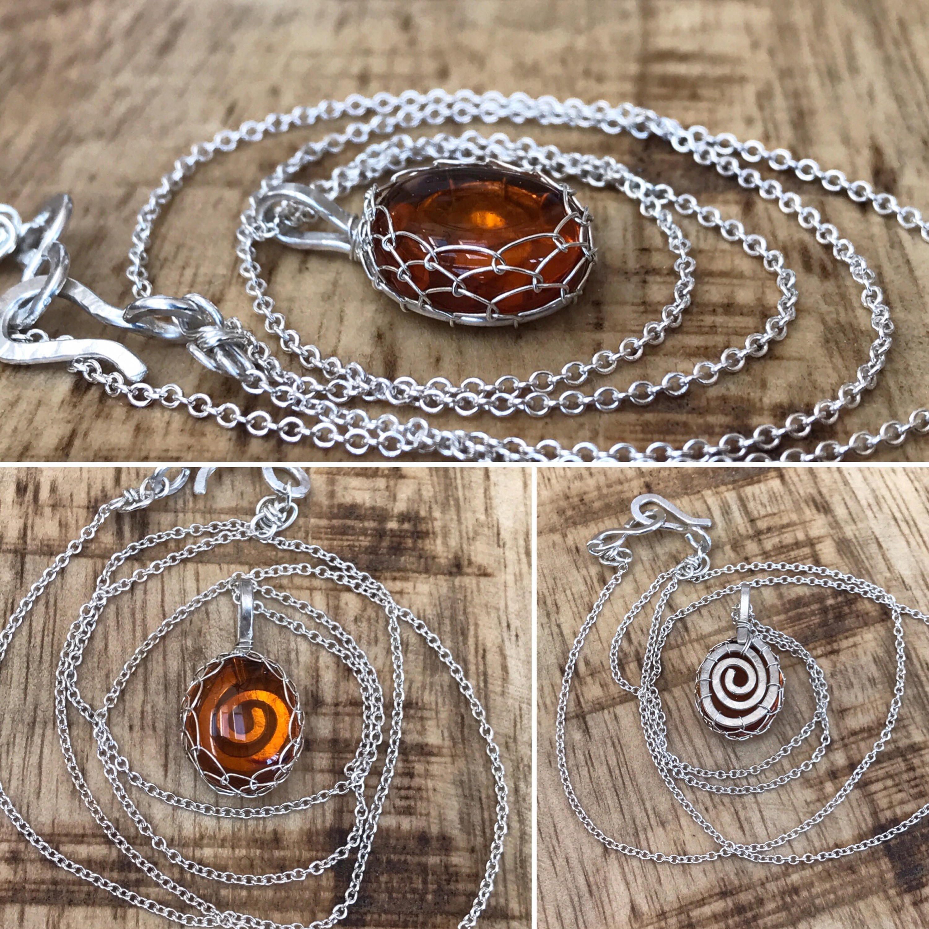 Amber Pendant Necklace / Solid Sterling Silver / Genuine Amber / Oval Cut / Contemporary Victorian - Image 9