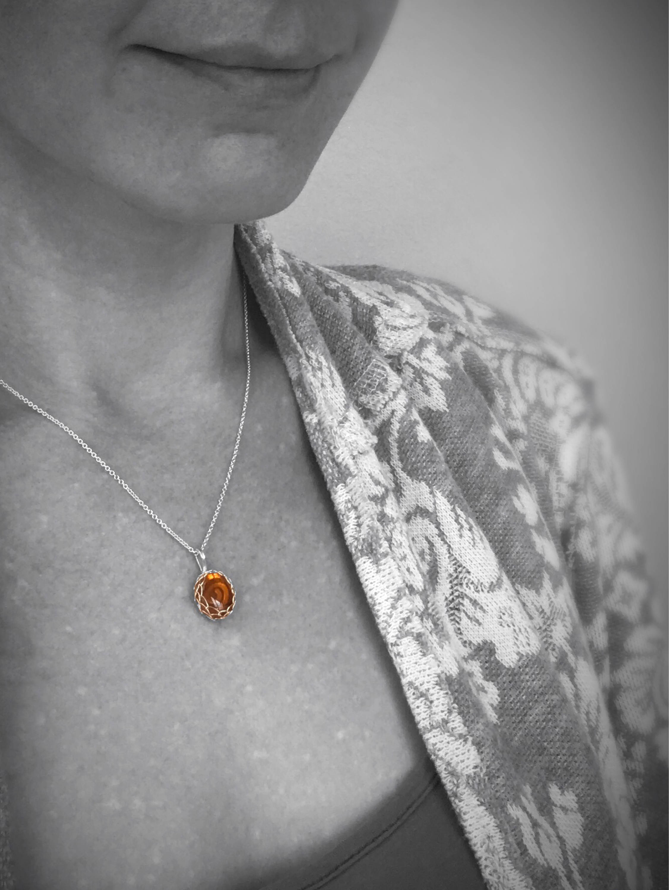 Amber Pendant Necklace / Solid Sterling Silver / Genuine Amber / Oval Cut / Contemporary Victorian - Image 11