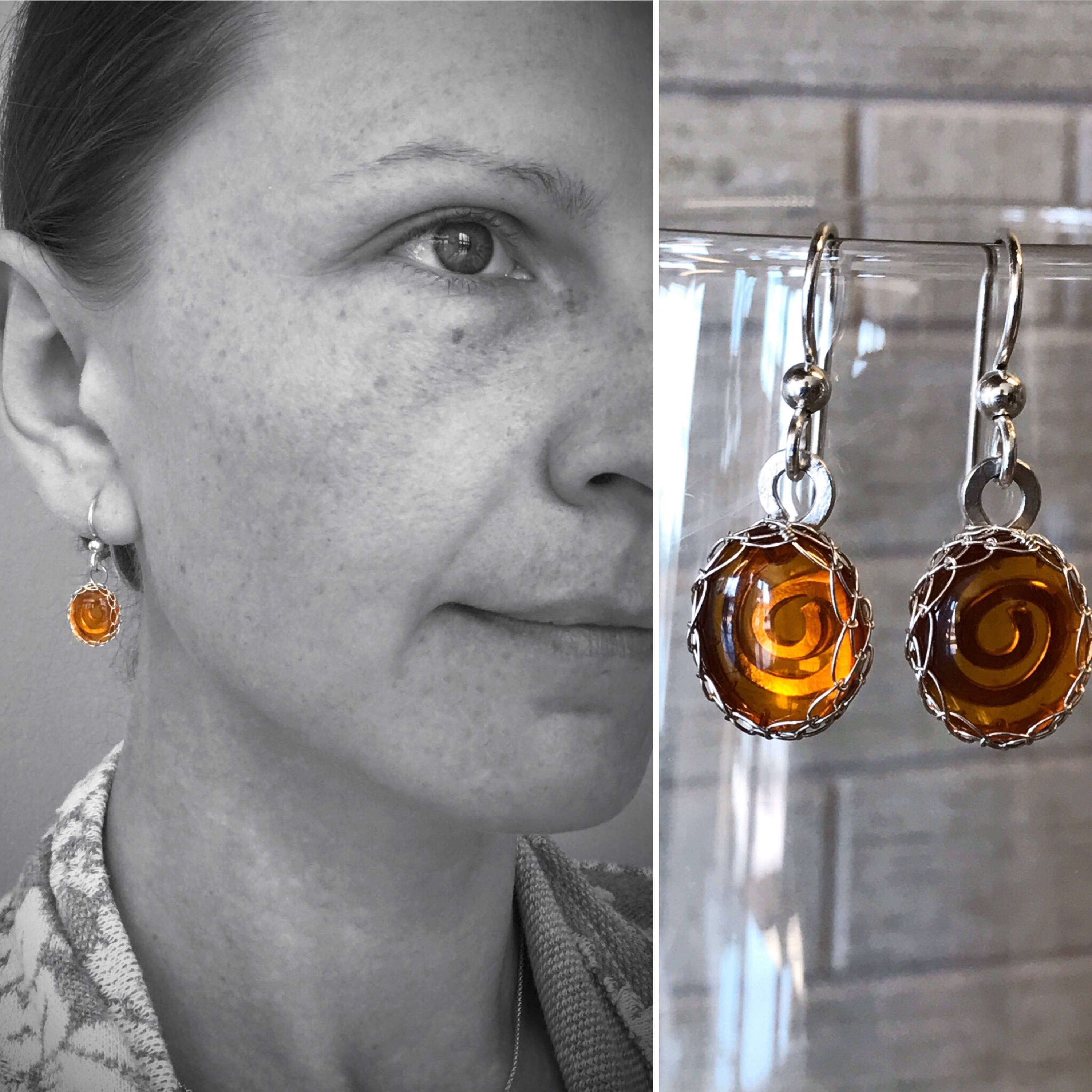 Genuine natural amber post earrings sterling silver