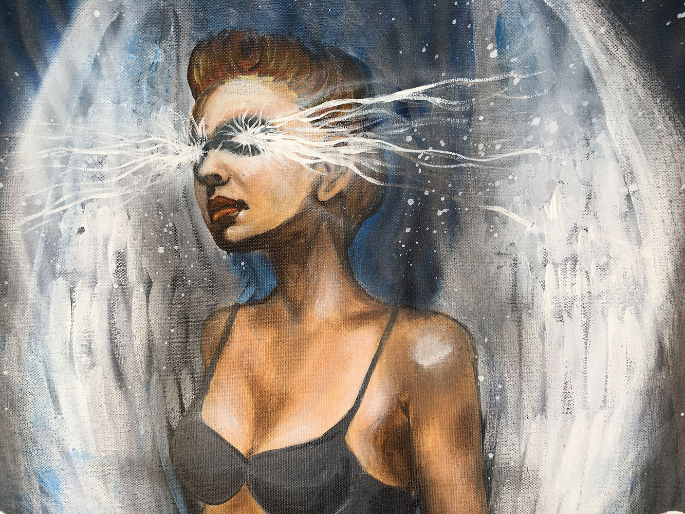 Her Power And Lightning Original Painting By Artist Rafi Perez Mixed Medium on Canvas 18X24