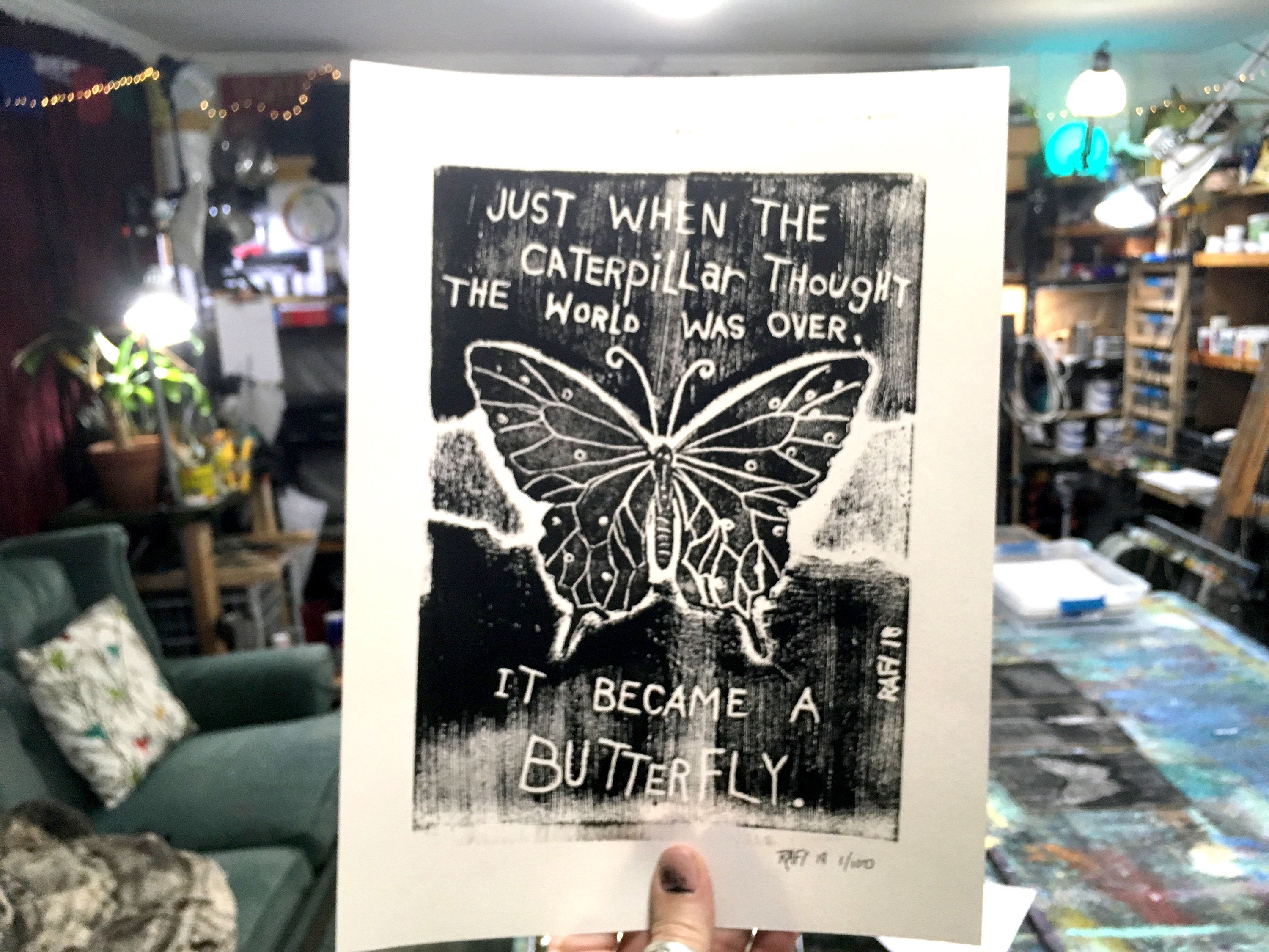Become A Butterfly Limited Edition Original Print By Rafi Perez – Inked Etching – Block Print – Hand Crafted Print – Motivational Art