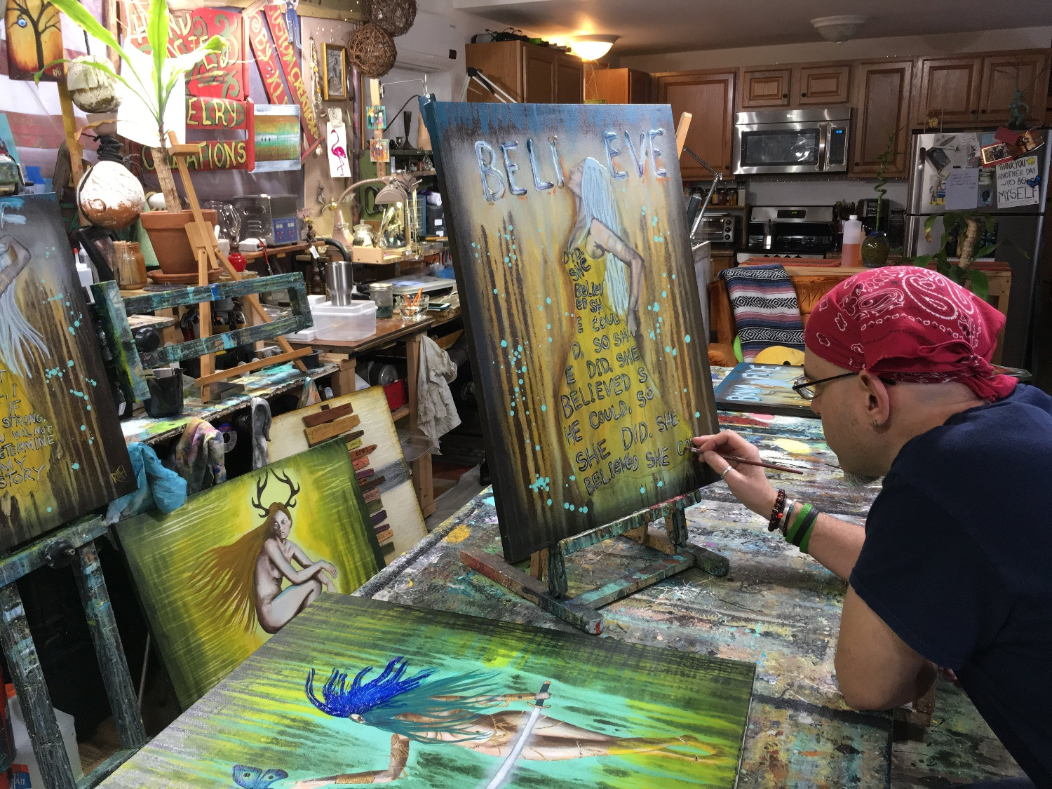 Believe Empowering Art Original Painting By Artist Rafi Perez Mixed Medium On Canvas 18X24 - Image 3