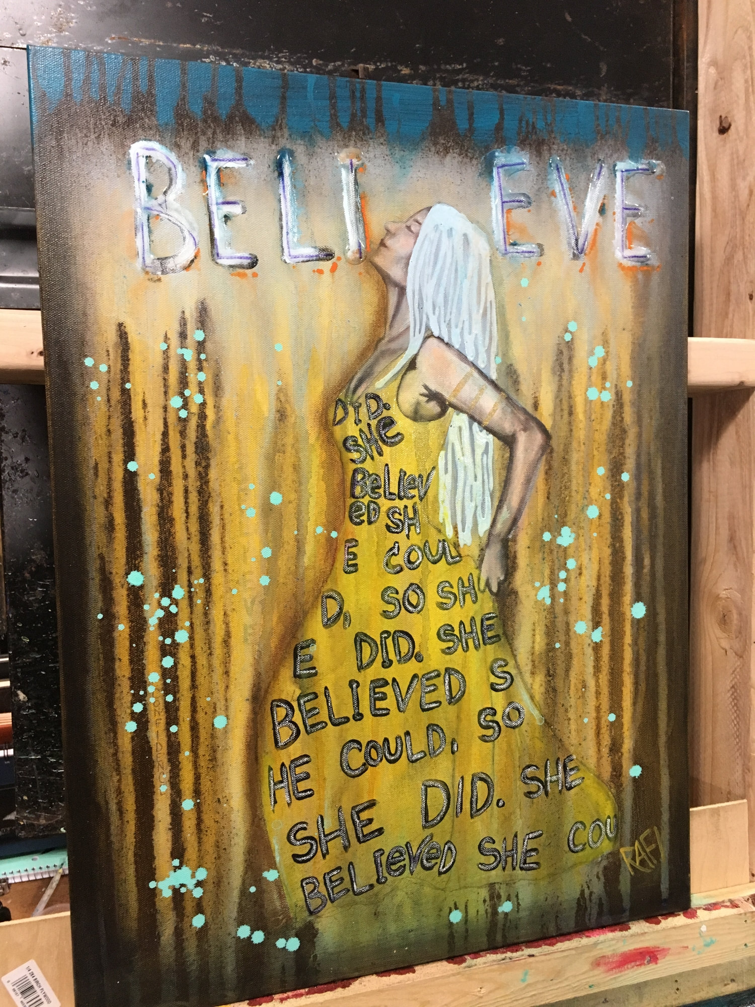 Believe Empowering Art Original Painting By Artist Rafi Perez Mixed Medium On Canvas 18X24 - Image 4