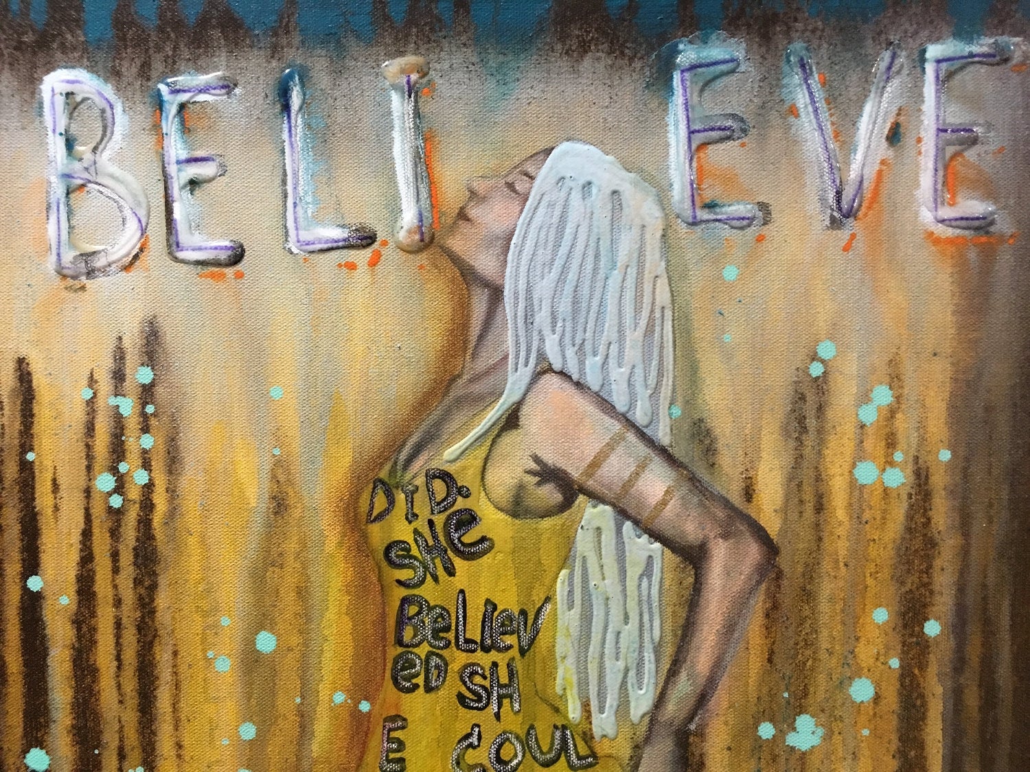 Believe Empowering Art Original Painting By Artist Rafi Perez Mixed Medium On Canvas 18X24 - Image 6