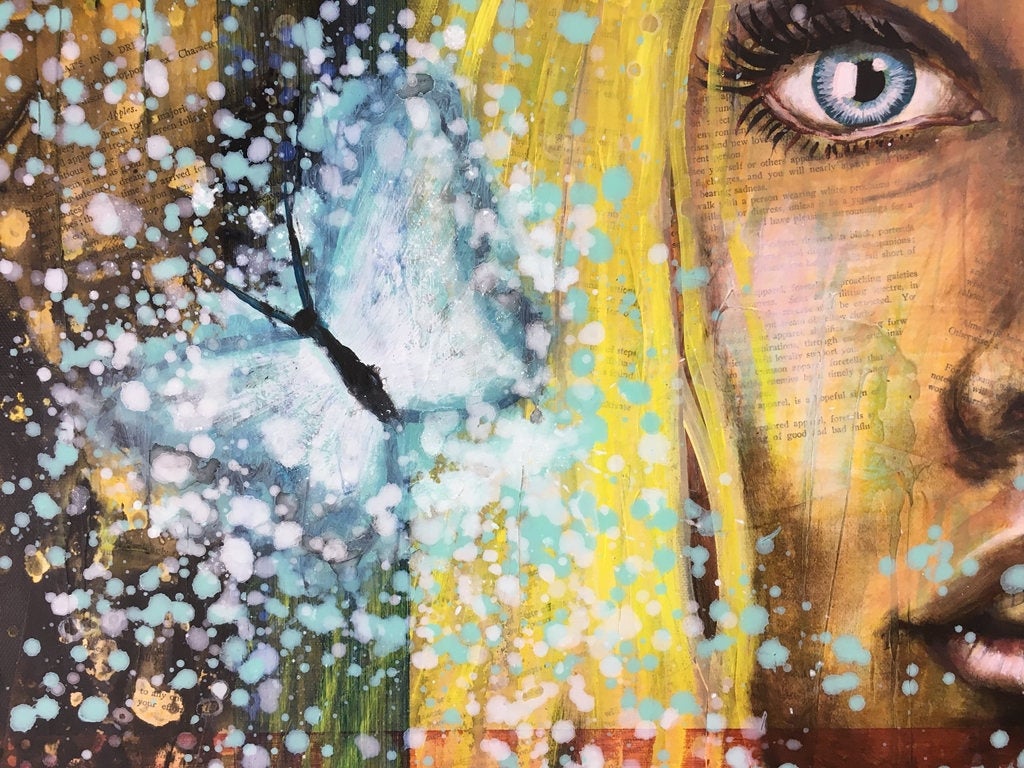 Butterfly Dreams Original Painting by artist Rafi Perez Mixed Medium and Gold Leaf on Canvas 24X18