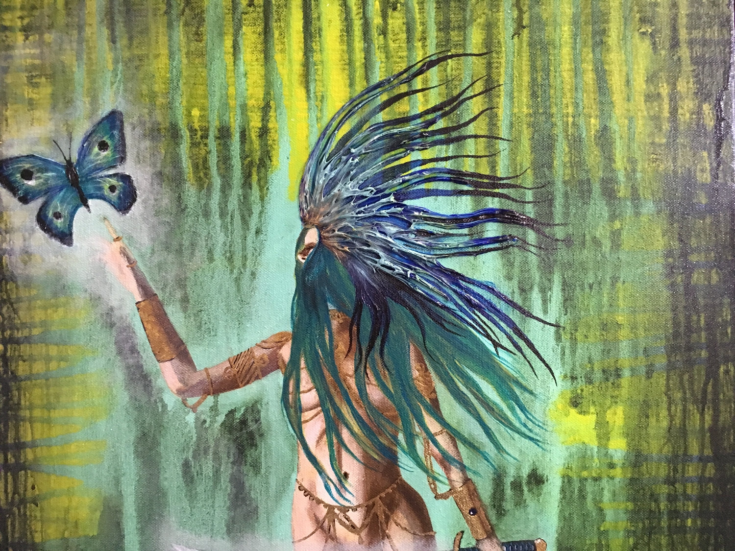 Butterfly Warrior Original Painting Art By Artist Rafi Perez Mixed Medium On Canvas 18x24 - Image 3