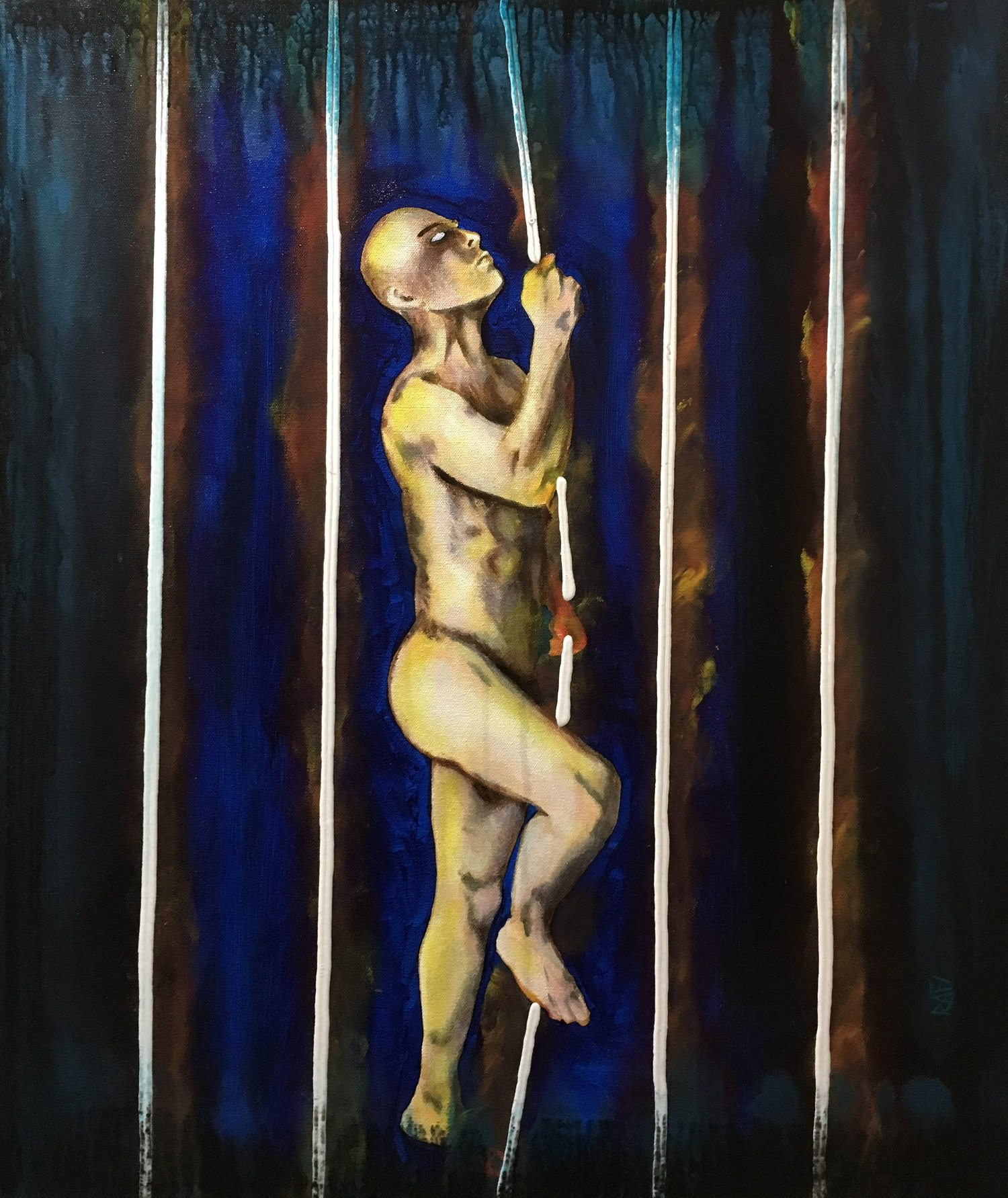 Cage Of Light Original Painting Art By Artist Rafi Perez Mixed Medium On Canvas 24x30 - Image 2