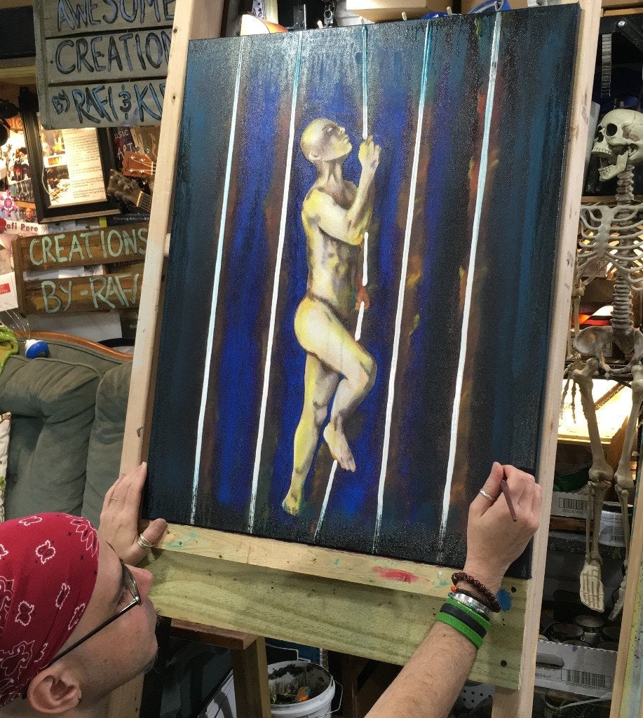 Cage Of Light Original Painting Art By Artist Rafi Perez Mixed Medium On Canvas 24x30 - Image 7