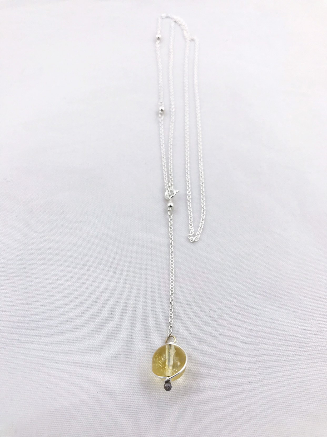 Orb Lariat Necklace / Solid Sterling Silver / Genuine Citrine / Adjustable Length / Sunlight Orb - Image 4